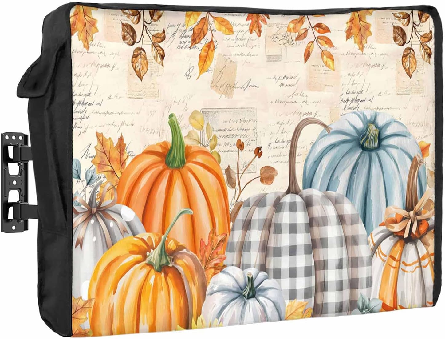 T&H XHome Pumpkin for Thanksgiving Outdoor TV Cover Maple Leaf Fall Retro Waterproof and Weatherproof 36"-39" LCD Movable Shield TV Display Screen Protector Outside Television Covers 38" Wx24 H