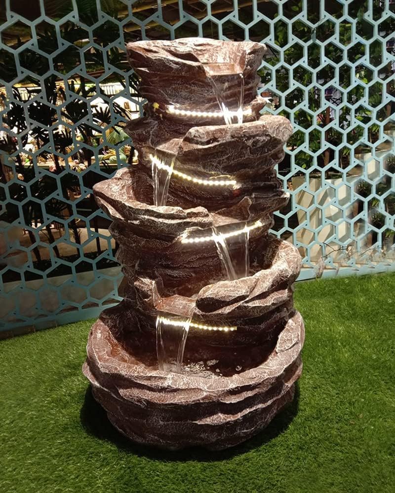 FOUNTAIN HUB Water Fountain Outdoor Brown, 5 Step Rock Formation Design, LED Lighting, 106cm Tall for Home and Office Décor, Resin Fiberglass-image-49