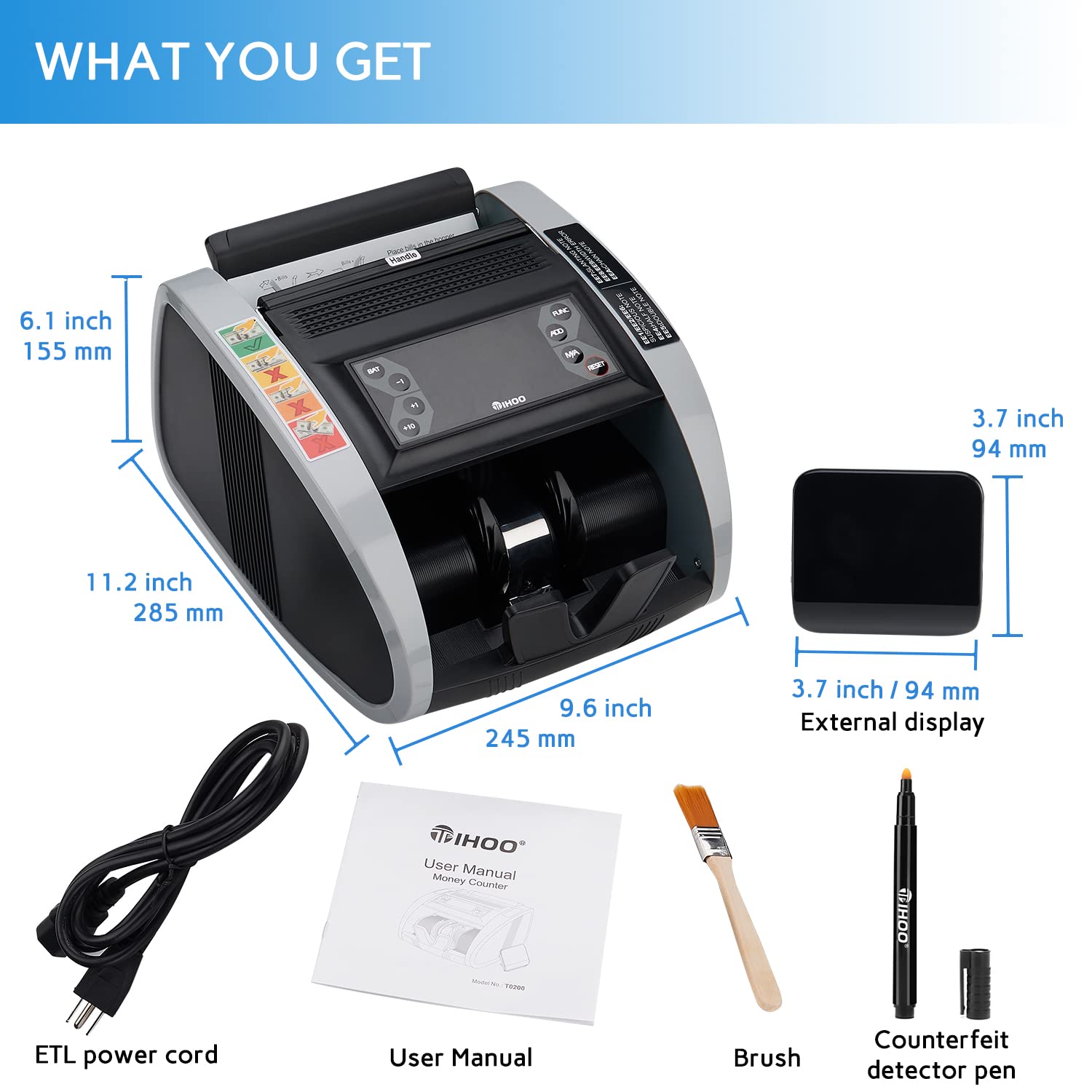 Contatore dei soldi con UV, MG, IR Contraffazione Rilevamento, Bill Contatore Portatile con Display Esterno, 1200sheet/min. NON Contare il valore delle fatture
