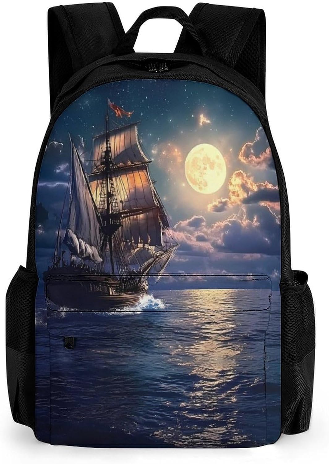 Boat Seascape And Moon in The Sky Laptop Backpack for Men Women Fashion Computer Bag Business Travel Daypack