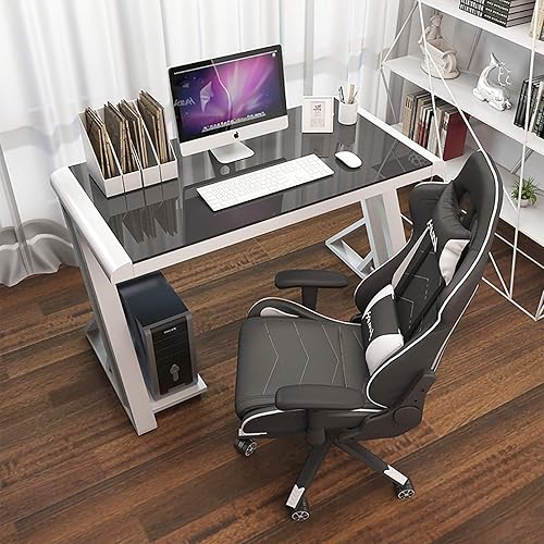 Miniatura 2 de Escritorio de computadora con parte superior de vidrio y marco de metal, mesa ergonómica para juegos, escritorio de videojuegos en forma de Z,