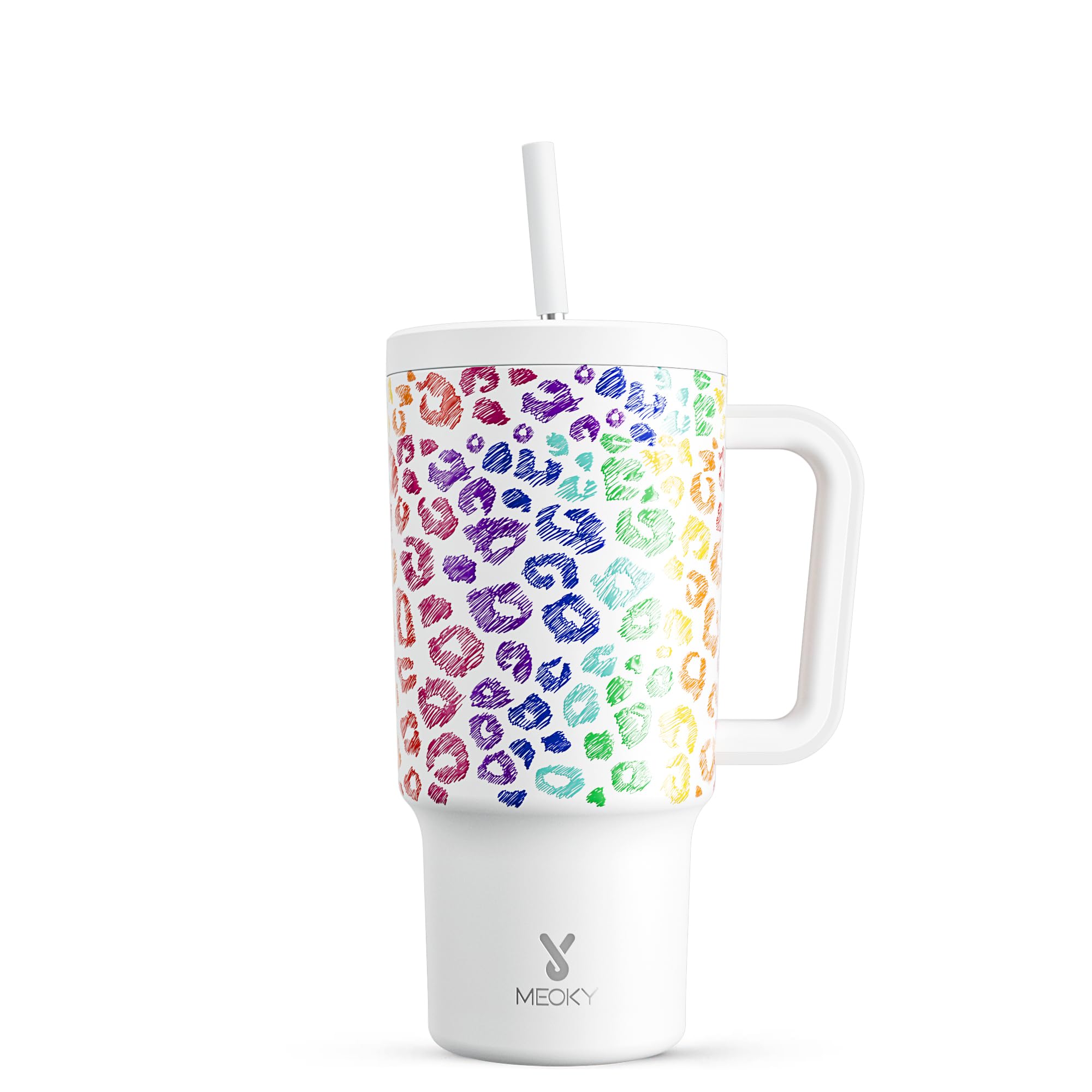 Meoky 30 oz Tumbler with Handle, Tumbler with Lid and Straw, Insulated Stainless Steel Travel Mug, 100% Leak-proof, Cupholder Friendly, Keeps Cold for 24 Hours or Hot for 8 Hours (Kiss)