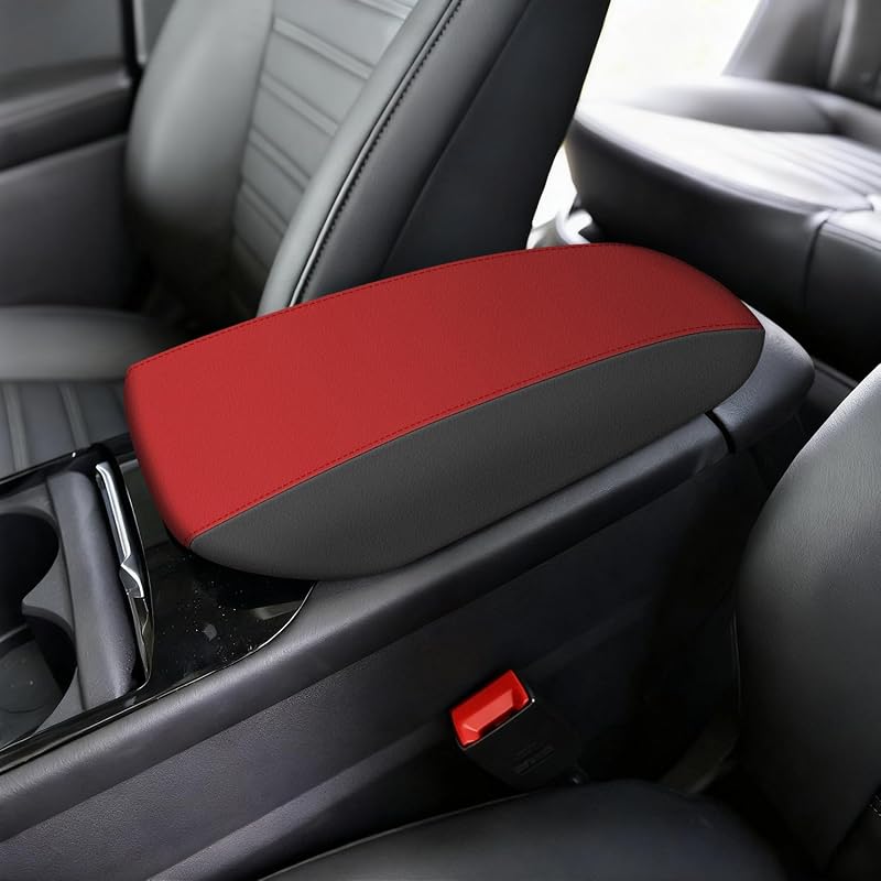 Capa de apoio de braço do console central AOMSAZTO em couro sintético preto e vermelho para Ford Fusion 2017–2020