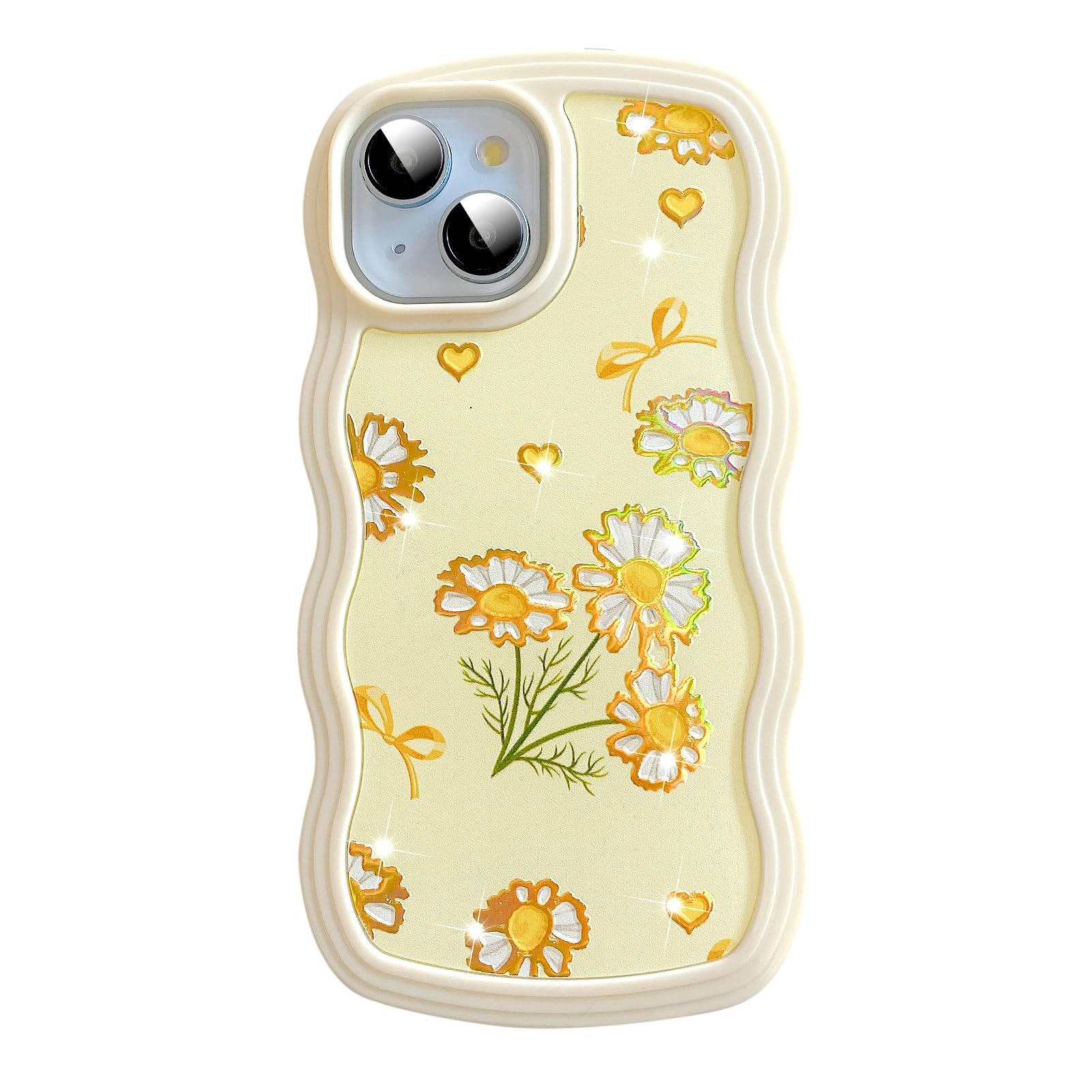UEEBAI for iPhone 15 Plus & 14 Plus Case, 6.7" Floral Wave Frame Cute Curly Flower Case with Aesthetic Pattern - Image 2