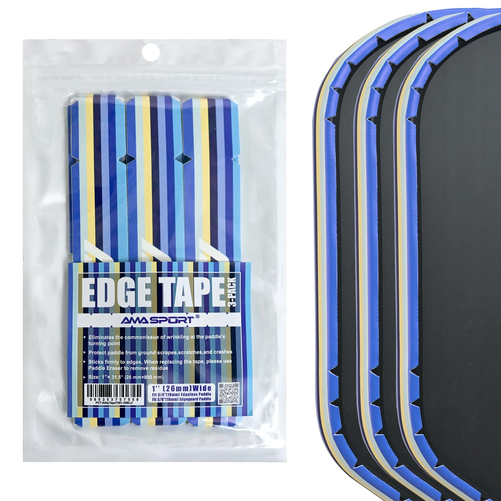 PICKLETECH Pickleball Edge Guard Tape – Blue Stripe Edge Tape for Pickleball Paddle - Fit Perfectly Curved Edge - No Wrinkling