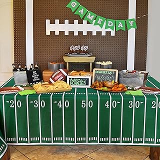 SARAFLORA Football Tablecloth Reusable Football Field Table Cloth- Rectangle 60x120 Inch -Stain and Water Resistant Table Cover for Super Bowl Decorations/Party Supplies/Sports Game/Banquet, 130GSM