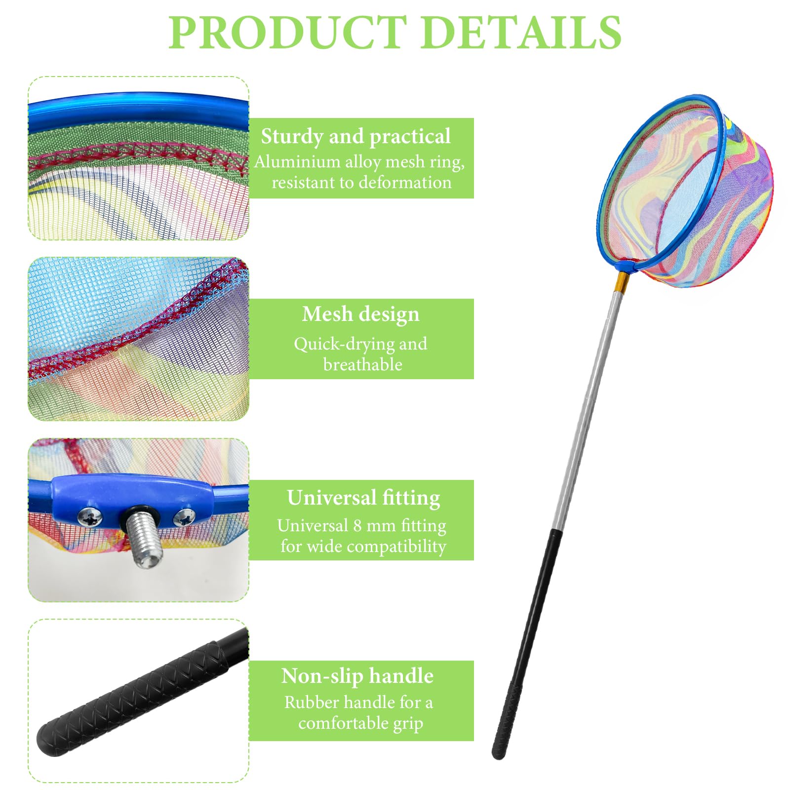 Redes de Pesca para Niños,Cazamariposas con Mango Telescópico,Red de Captura Pequeña,Extensible de 41 cm a 150 cm, Ideal para la Playa, Juegos al Aire Libre y el jardín