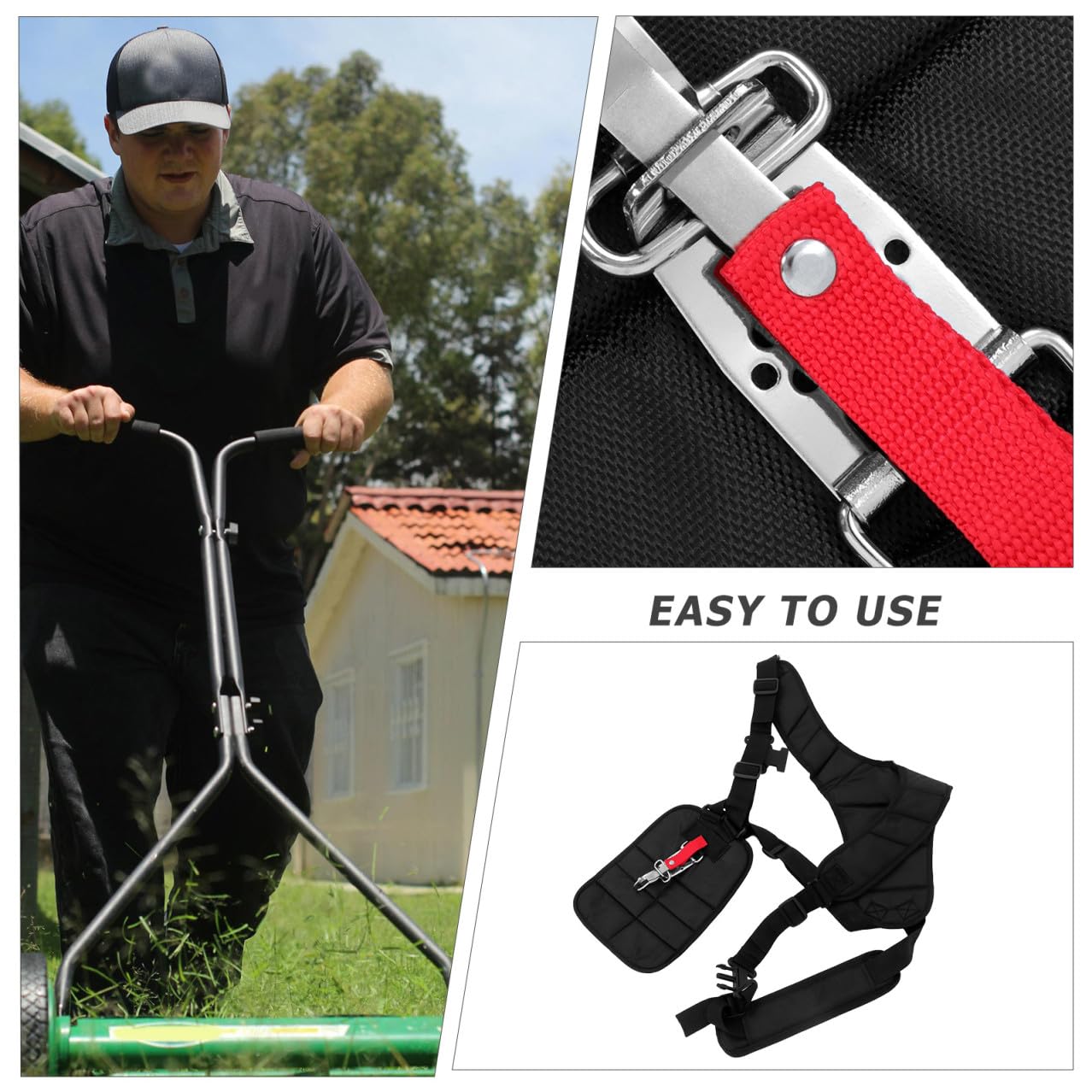 Abaodam Imbracatura a Doppia Spalla in Nylon Nero per Decespugliatore Spallacci Imbottiti e Cintura Vita Regolabile per Taglio Erba Confortevole
