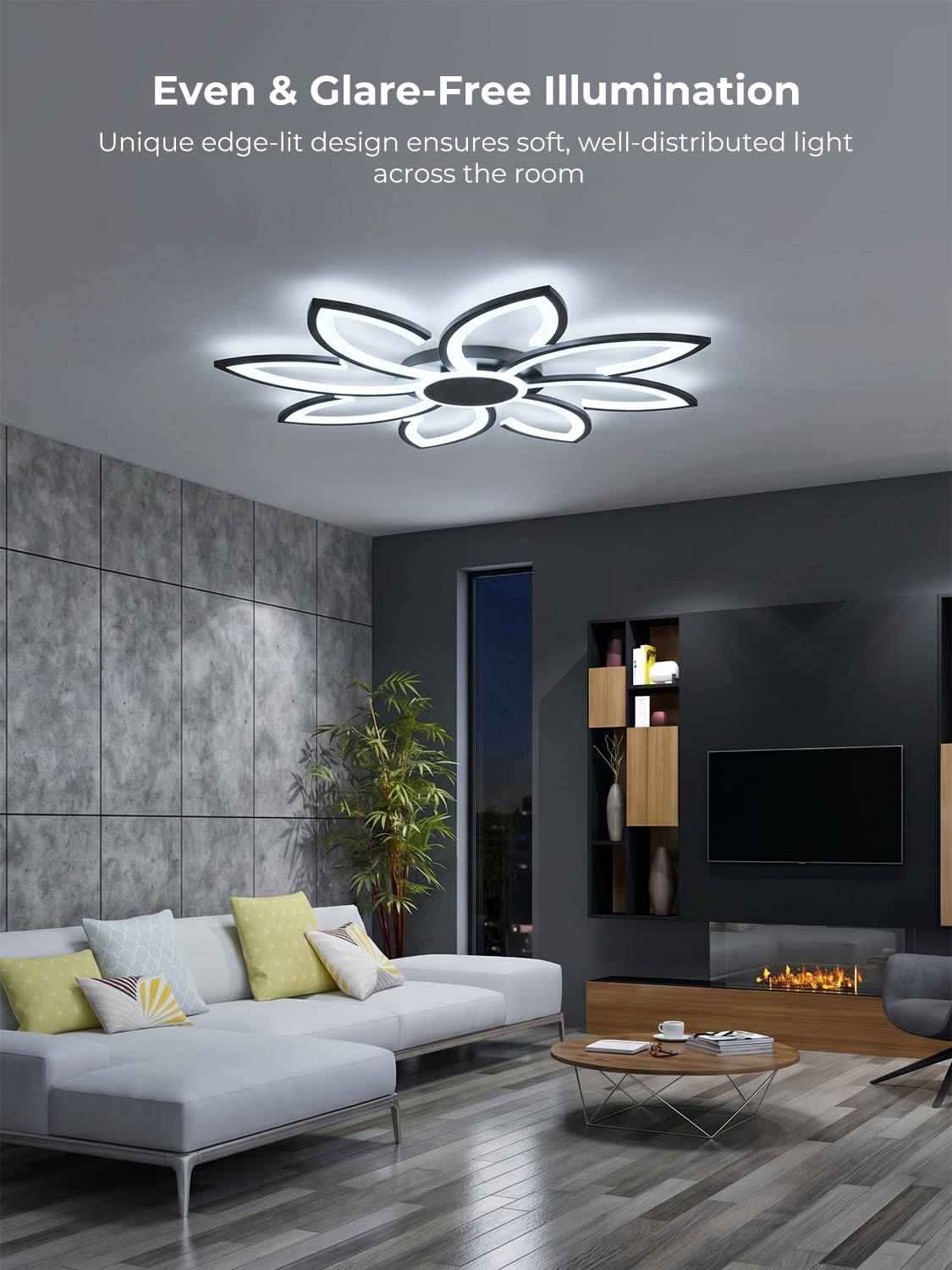 Smart LED Deckenleuchte Dimmbar 80cm, WiFi Deckenlampe Kompatibel mit Alexa/Google Home/Tuya, Modernes Blumen Design, 3000K-6500K CCT, App-Steuerung für Wohnzimmer Schlafzimmer, Schwarz