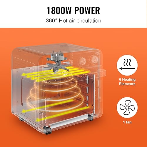 Miniatura 3 de VEVOR Horno tostador con freidora de aire 7 en 1, horno de convección de 18 L, horno tostador de acero inoxidable de 1800 W, combo de encimera con