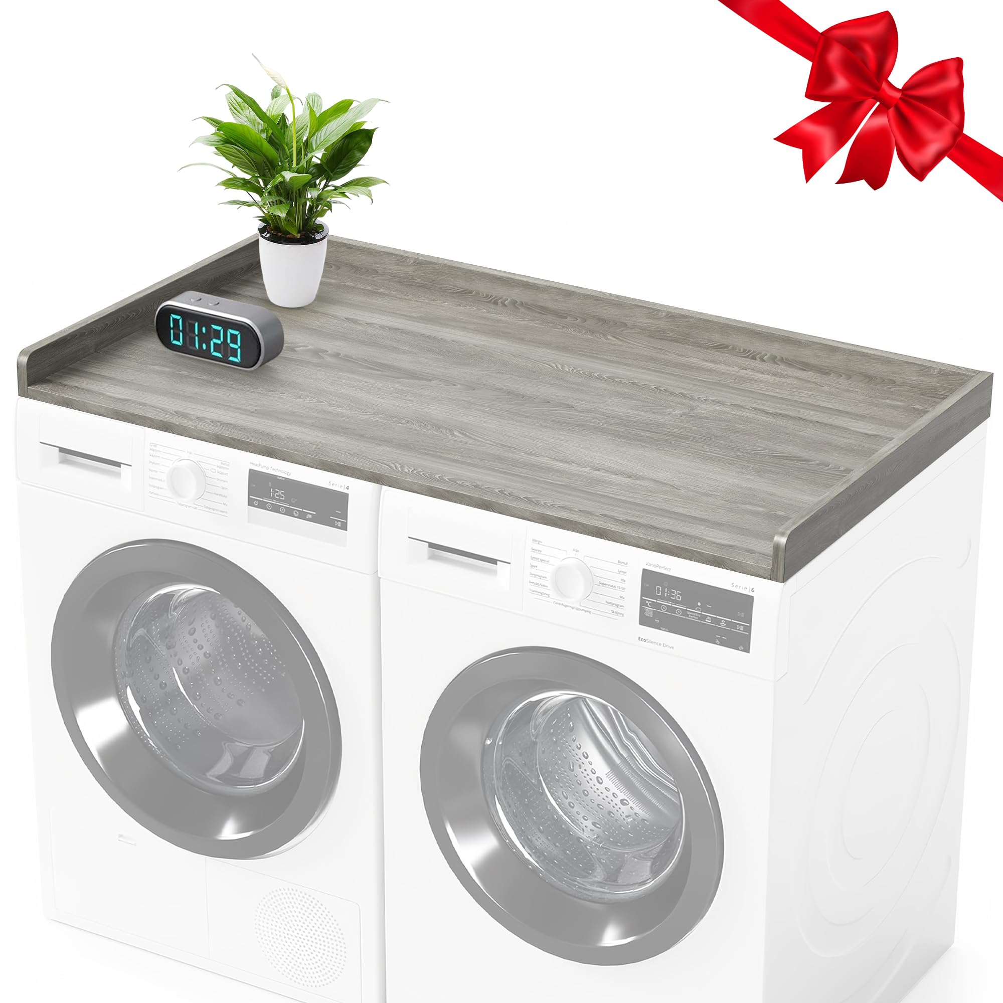 Photo 1 of ***MINOR DAMAGE***KUPABABI Laundry Countertop with 2.75" H Edge, Wood Countertop Topper for Washer and Dryer, 54" W x 27.5" D Washer Dryer Topper with 10 Non-Slip Pad for All Front-Loaded, Easy to Install (Gray)