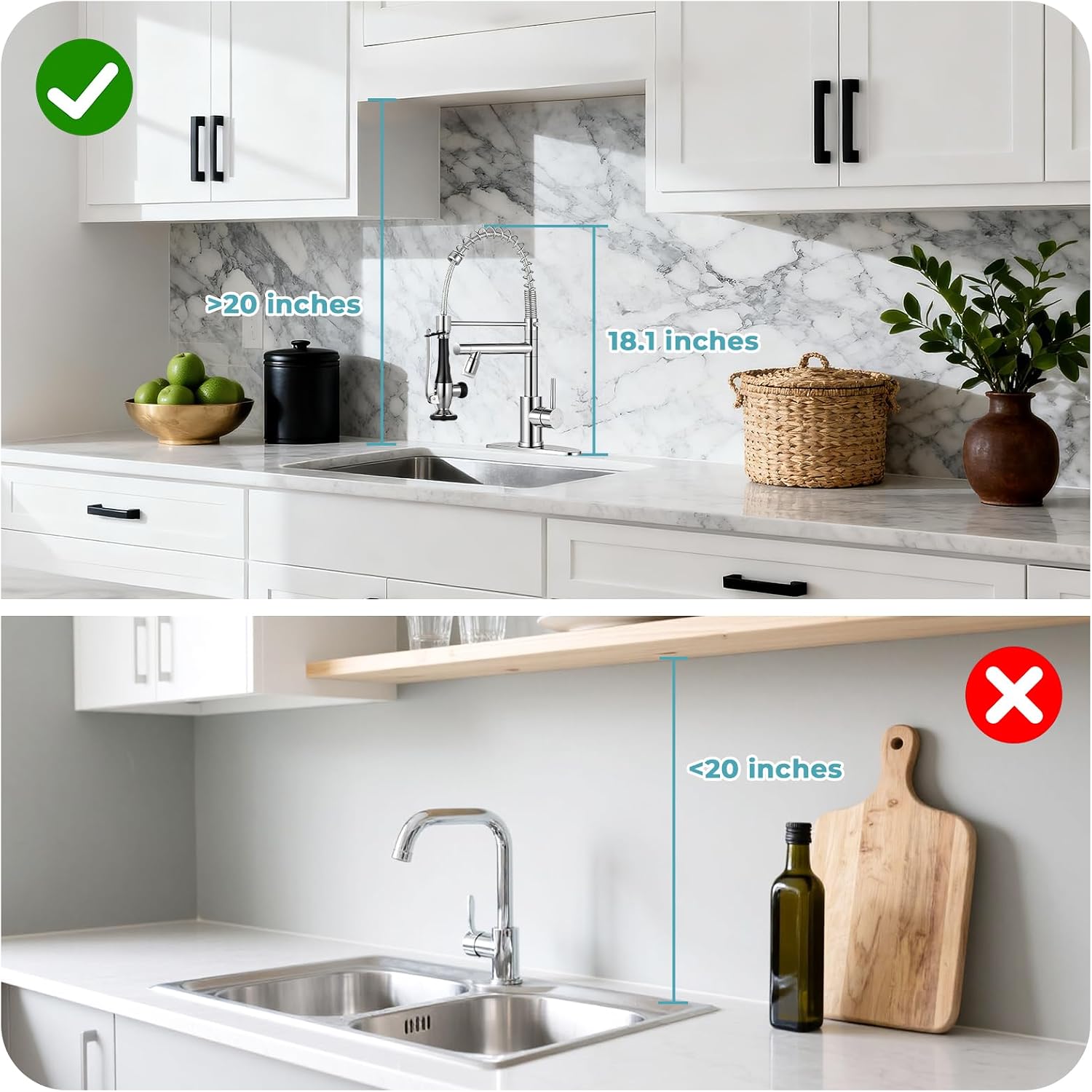 LED Kitchen Faucet with Pull Down Sprayer - Chrome Single Handle Commercial Kitchen Faucets, 2-Spout Stainless Steel Spring Pull Out Kitchen Sink Faucet 1/3 Hole with Deck Plate