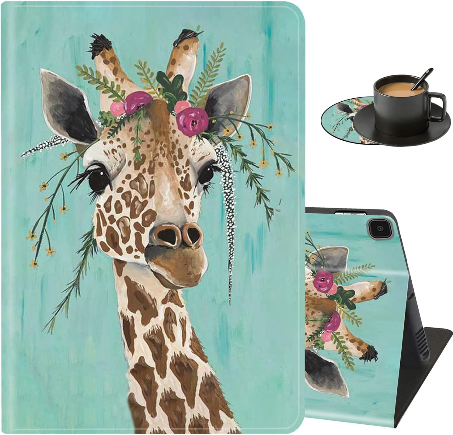 for Samsung Galaxy Tab A8 10.5-inch Case, Ultra-Thin Multi-Angle Bracket Full Body Case with Wake/Sleep Function, for Samsung Galaxy A8 2022 [SM-X200/X205/X207] - Giraffe with Floral Headgear