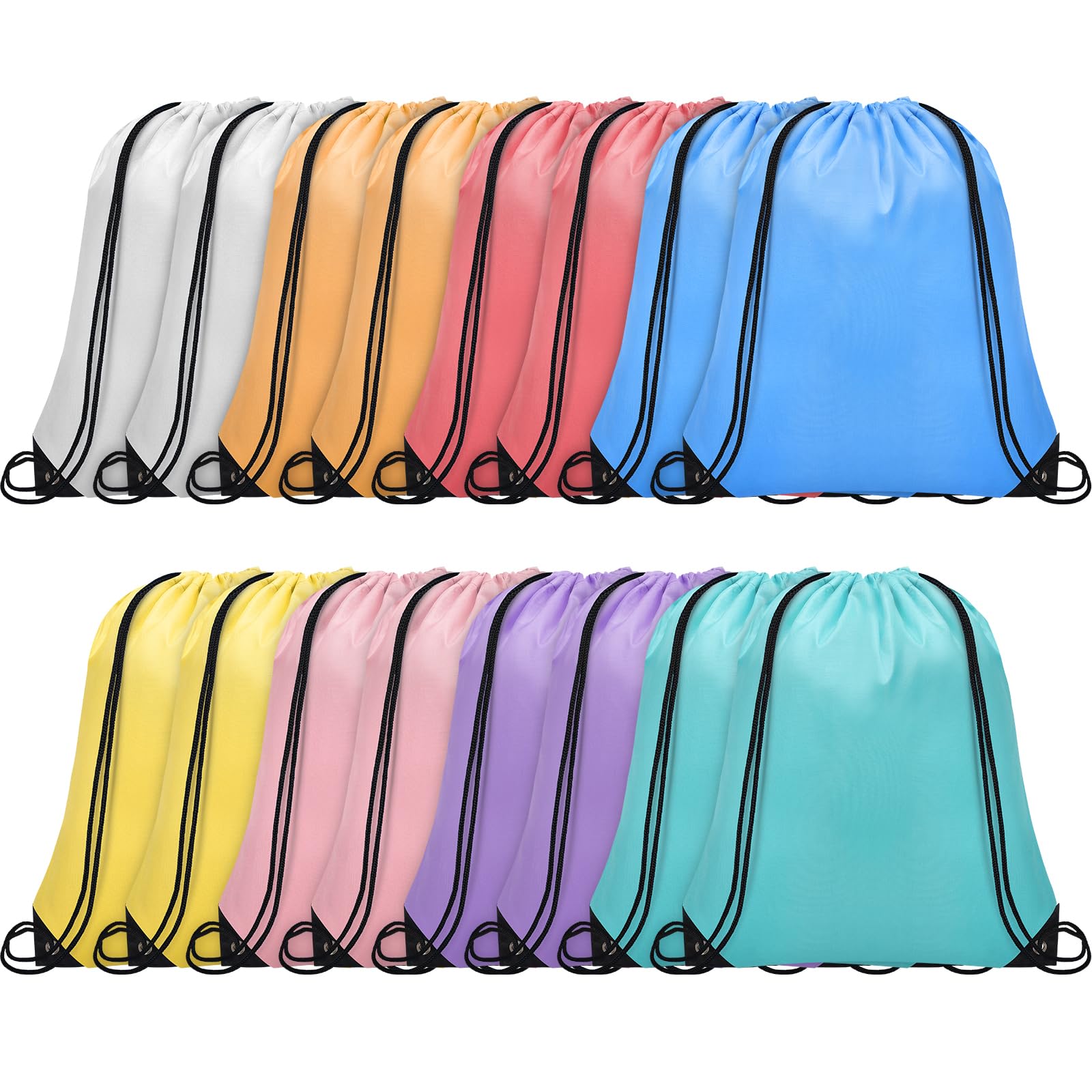 Grneric 16Pcs Drawstring Bags Bulk Cinch Bag, Polyester String Bag Drawstring Backpack for Trip Party Camping Sports Gym Yoga（Soft）