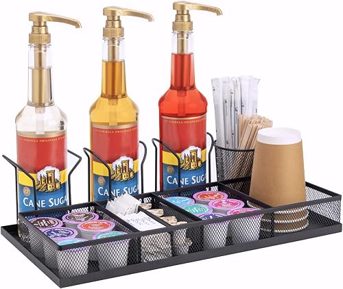 Coffee Bar Organizer, Metal Mesh Countertop Station with K Cup Pod Holde