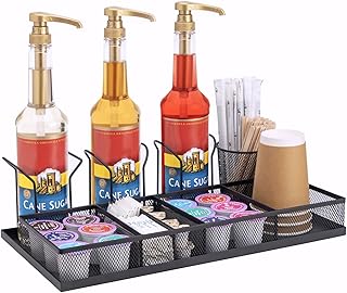 Syrup Rack Organizer, Mesh Pod Drawer With 3 Coffee Syrup Organizer for K Cup Condiment Stirrers Bar Storage