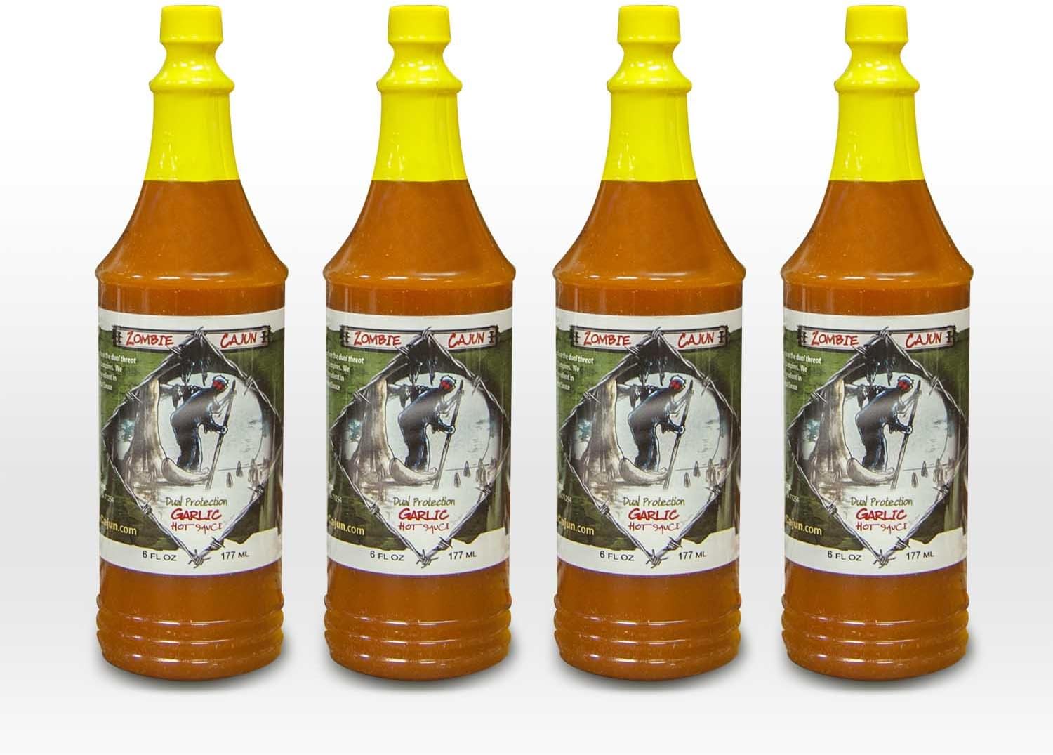 Zombie Cajun Garlic (Dual Protection) Hot Sauce - Best Bottle of Louisiana Spiced Garlic & Cayenne Pepper Sauce - For Injector Recipes, Grilling, Marinades, & Seasoning Up Any Food (4 pack of 6oz)