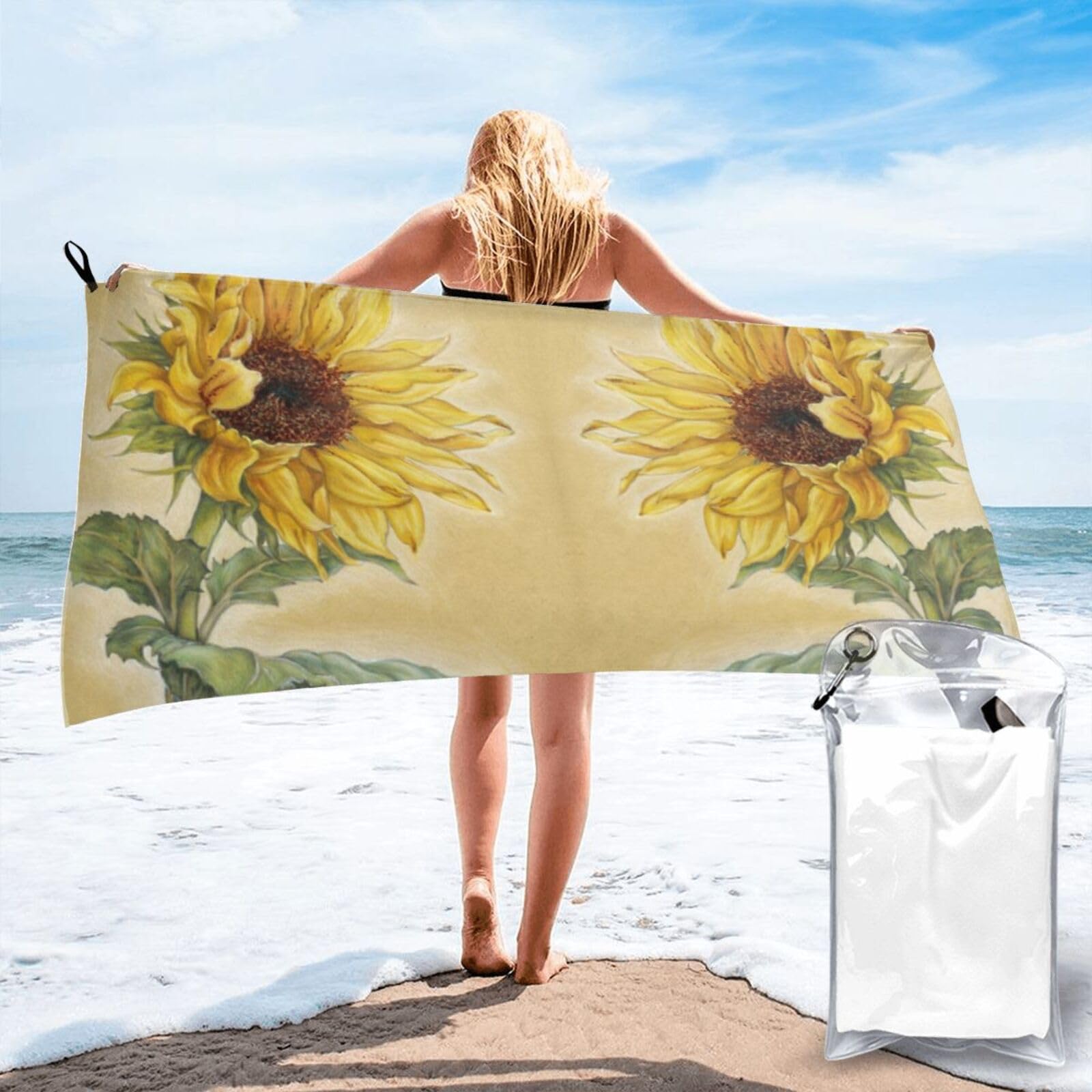 Art Sunflower Microfibre Bath Towels,Print Soft Highly Absorbent, Quick Drying Travel Bath Towel For Beach Hiking