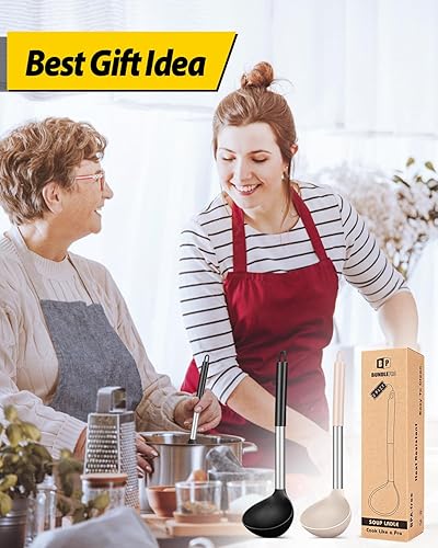 Vista 7 de Paquete de 2 cucharones de cucharón, cuchara grande de silicona para sopa, utensilios de cocina antiadherentes con alta resistencia al calor, sin