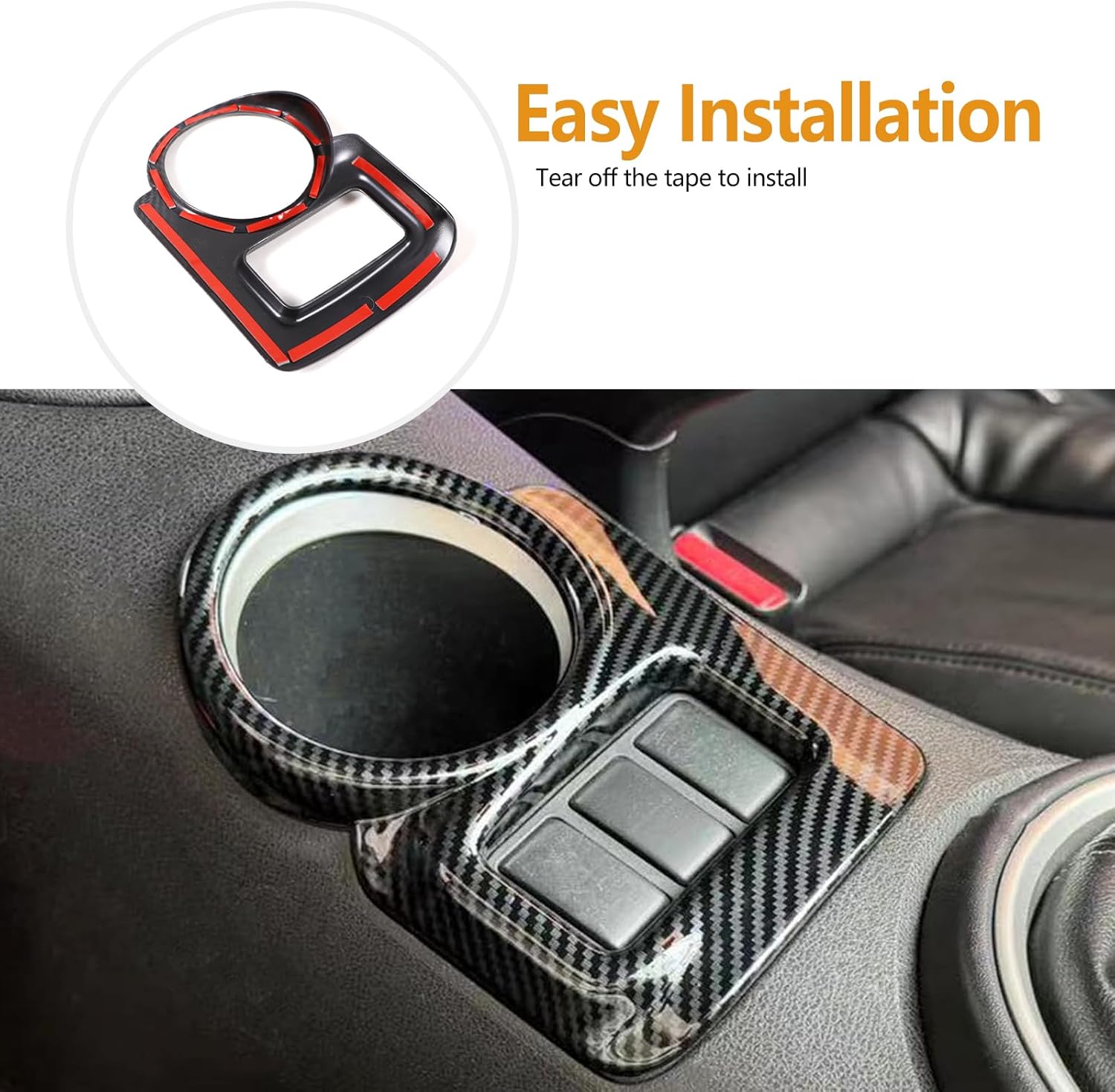 Car Center Consoles Cup Holder Panel Trim Cover Compatible with Nissan 370Z 2009-2020 ABS Consoles Seat Heating Button Panel Cover Anti-Scratch Decorative Sticker