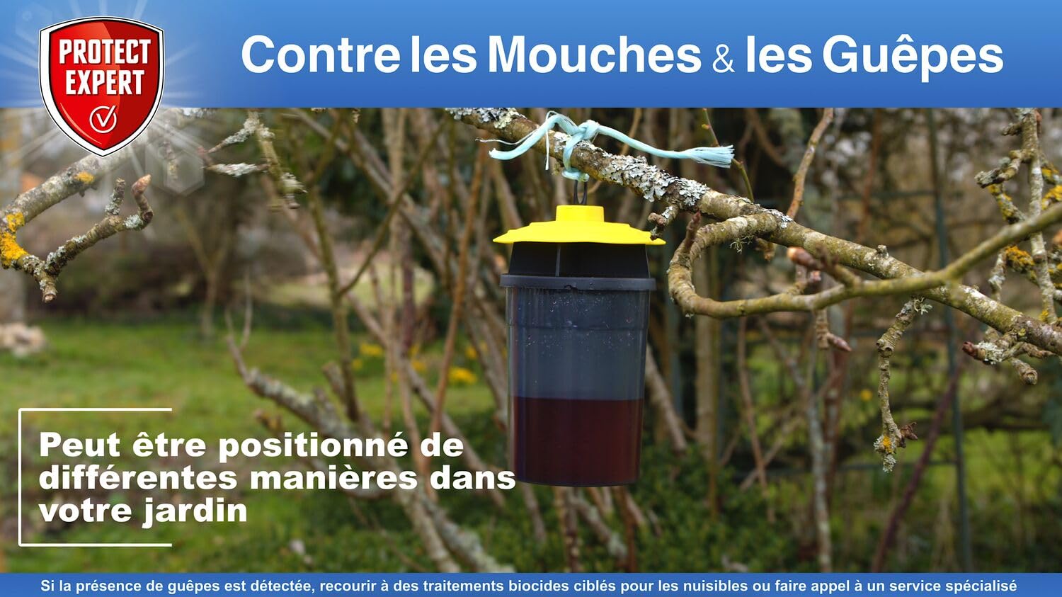 PROTECT EXPERT Piège a Guêpes, Frelons, Mouches - Adapté Aux Frelons Asiatiques - A Poser ou Suspendre - En extérieur - Réutilisable GUEPIEG