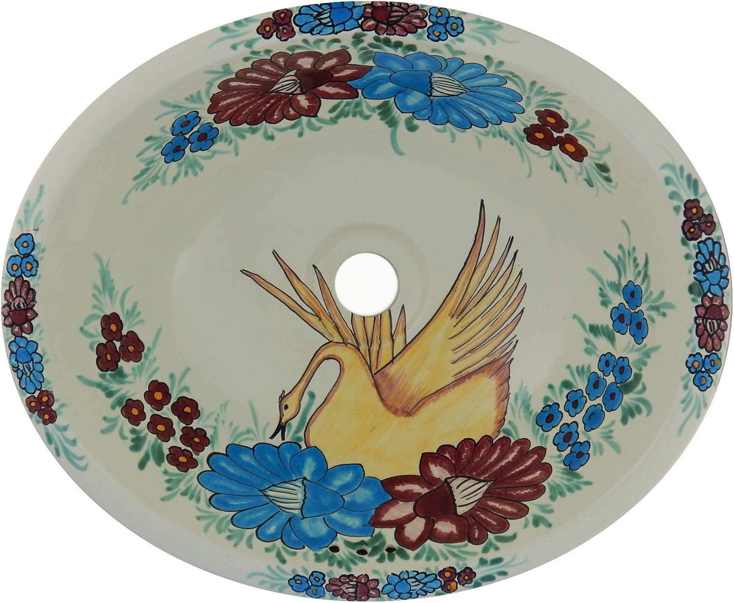 Mexican Talavera Handmade Hand Painted Bathroom Sink Swan # 168