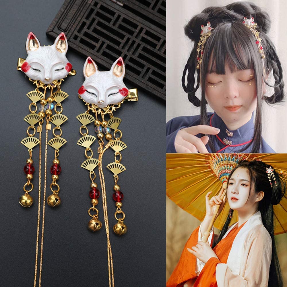 Amazon.co.jp: Kingsie キツネ タッセル 髪飾り 扇 ヘアクリップ ヘア 