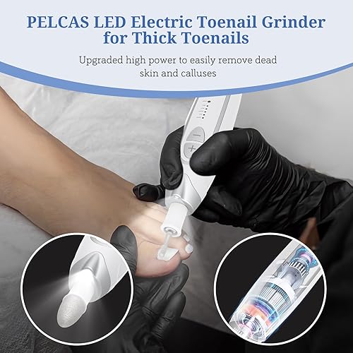 Miniatura 6 de PELCAS Lima de uñas eléctrica, kit de manicura y pedicura de 5 velocidades, taladro de uñas inalámbrico, molinillo de uñas para uñas gruesas con luz