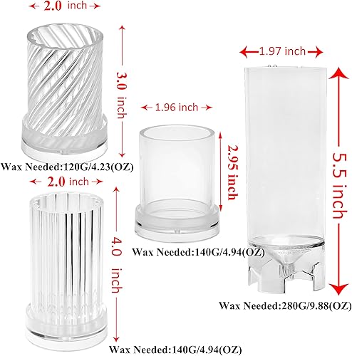 Miniatura 2 de MILIVIXAY 4 moldes de plástico para velas – incluyendo molde de pilar, molde de cilindro, molde de cilindro en forma de espiral y molde de costilla