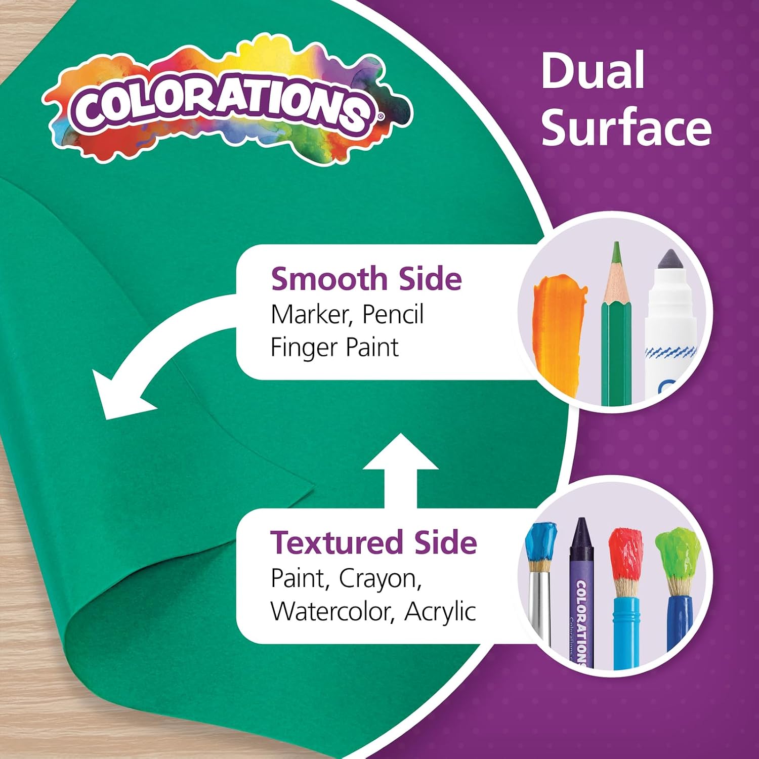Colorations Dual Surface Paper Roll, Holiday Green, 36" x 1000', Textured Paper, Classroom Craft & Art Supplies, Bulletin Board, Gift Wrapping, Chalkboard Wallpaper