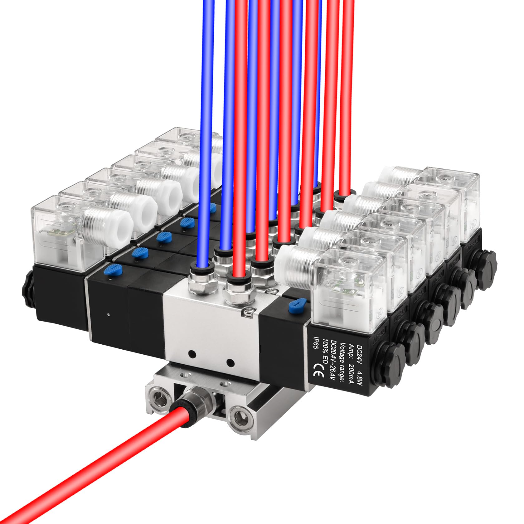 Heschen Electroválvula neumática eléctrica 6, 4V230C-08, 24VDC, PT1/4, 5 vías 3 posición, base del colector, silenciador, conjunto de accesorios rápidos, CE