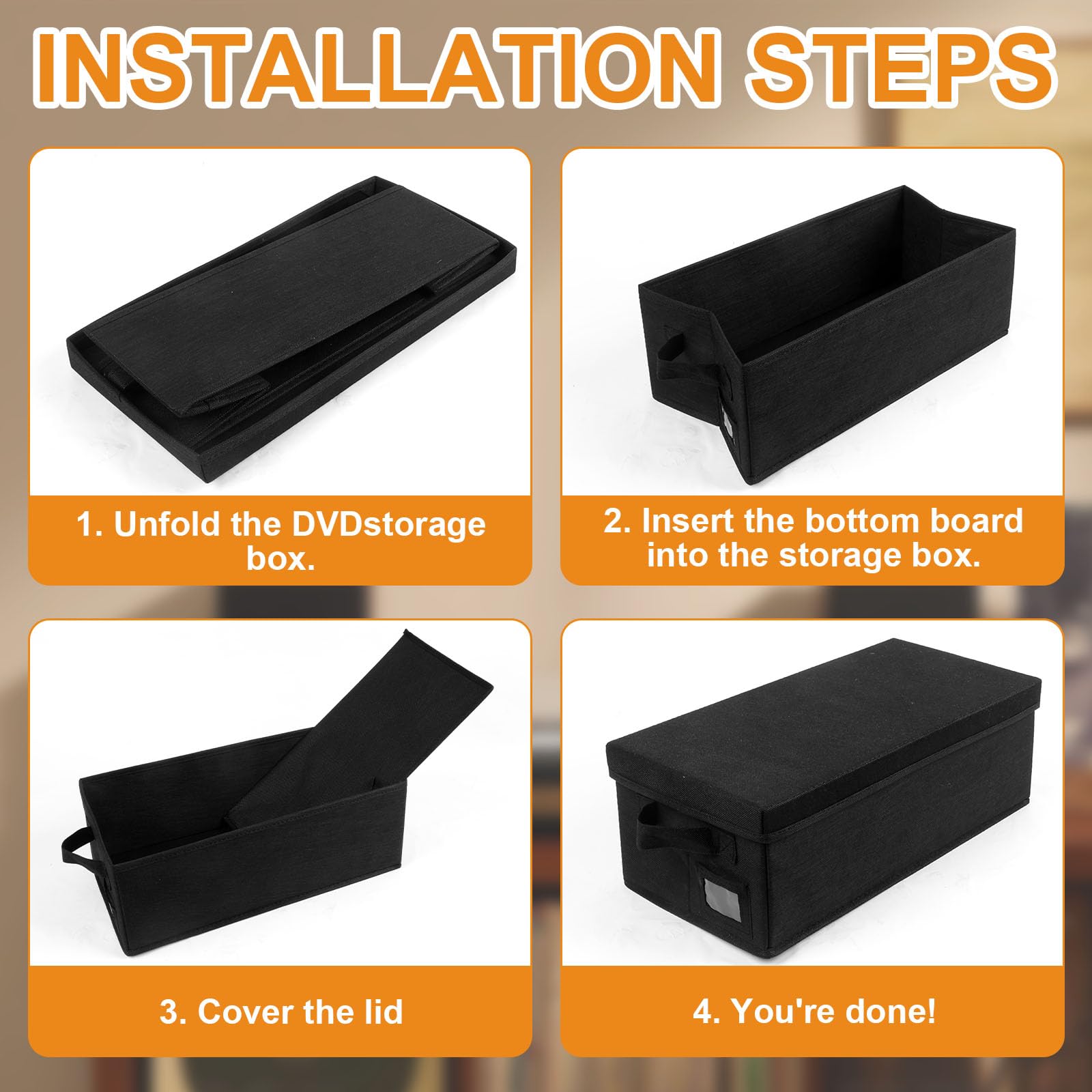 Lot de 2 boîtes de rangement pour DVD, 40 x 20 x 15 cm boîtier de rangement DVD avec couvercle, conteneur pouvant contenir 50 DVD dans des boîtiers standard, 85 DVD dans des étuis fins et 220