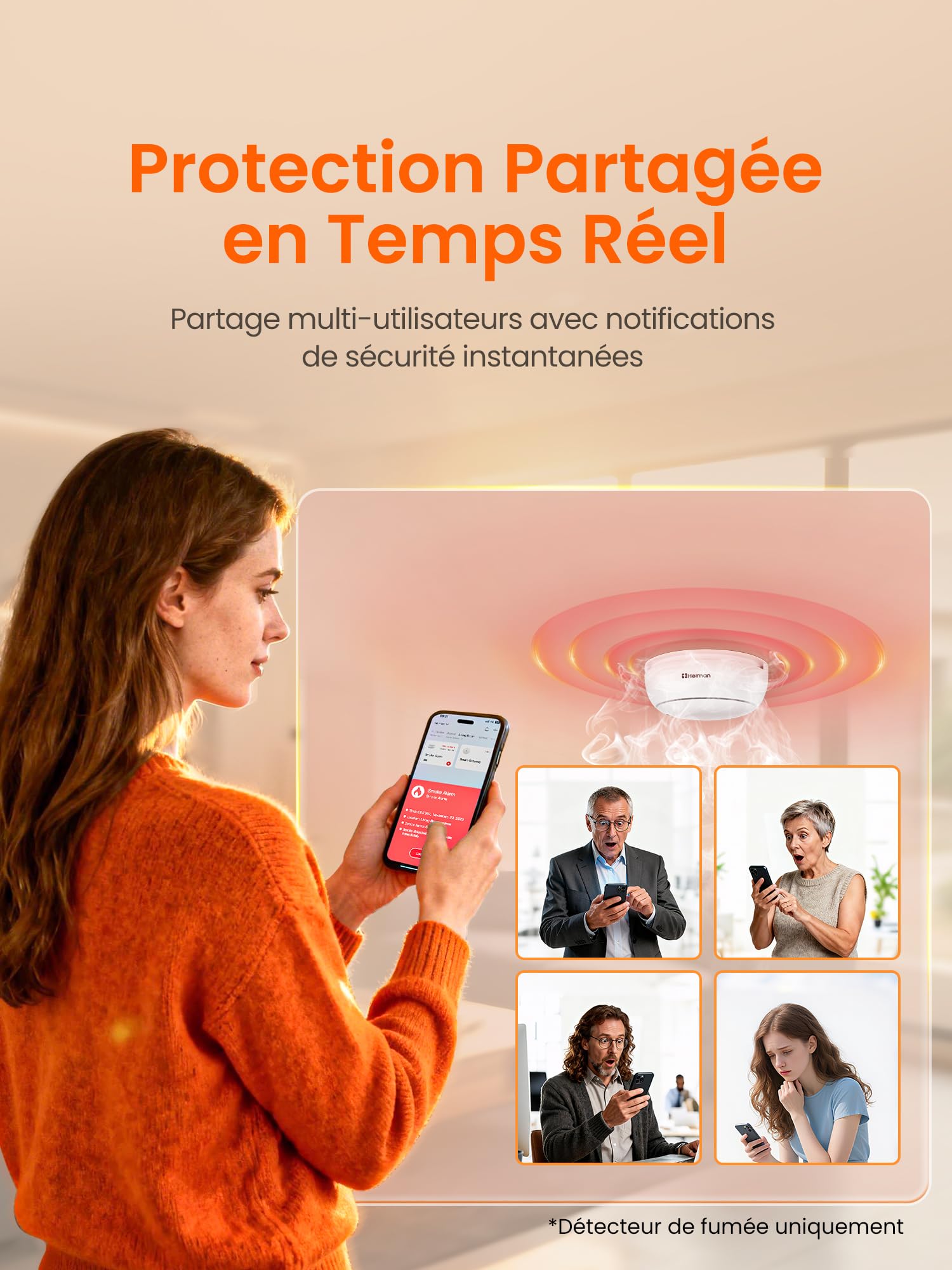 Heiman Détecteur de Fumée Connecté – Lot de 6 avec Passerelle & Contrôle Via App, Batterie 10 Ans, Certifié en 14604, Q-Label, Detecteur de Fumée avec Fixation Magnétique, Blanc