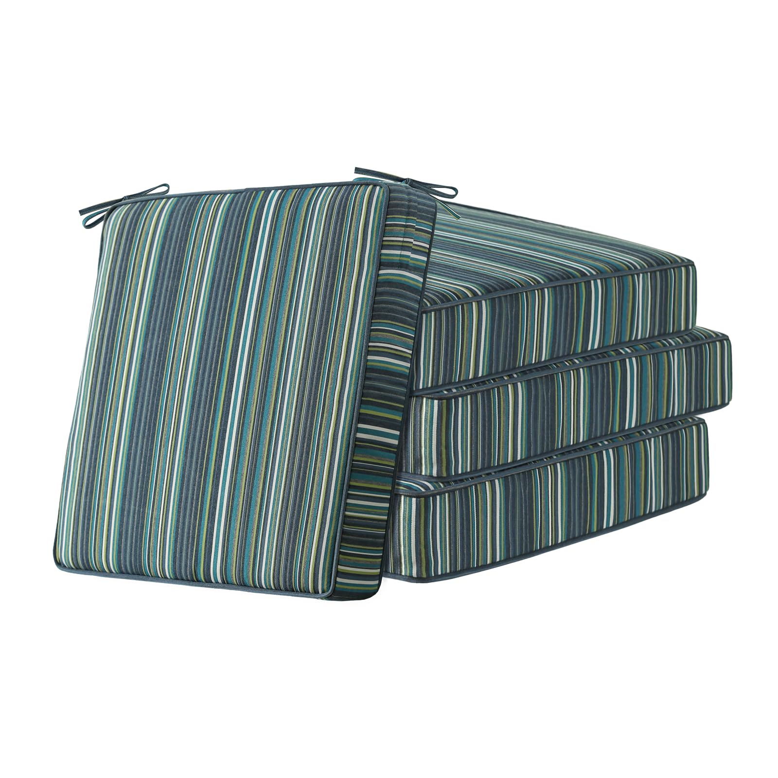 Sunbrella Square Corner Seat Cushions, 19" x 19" x 3", Set of 4, Indoor Outdoor Water Repellent Universal Chair Pads with Ties for Patio Furniture,