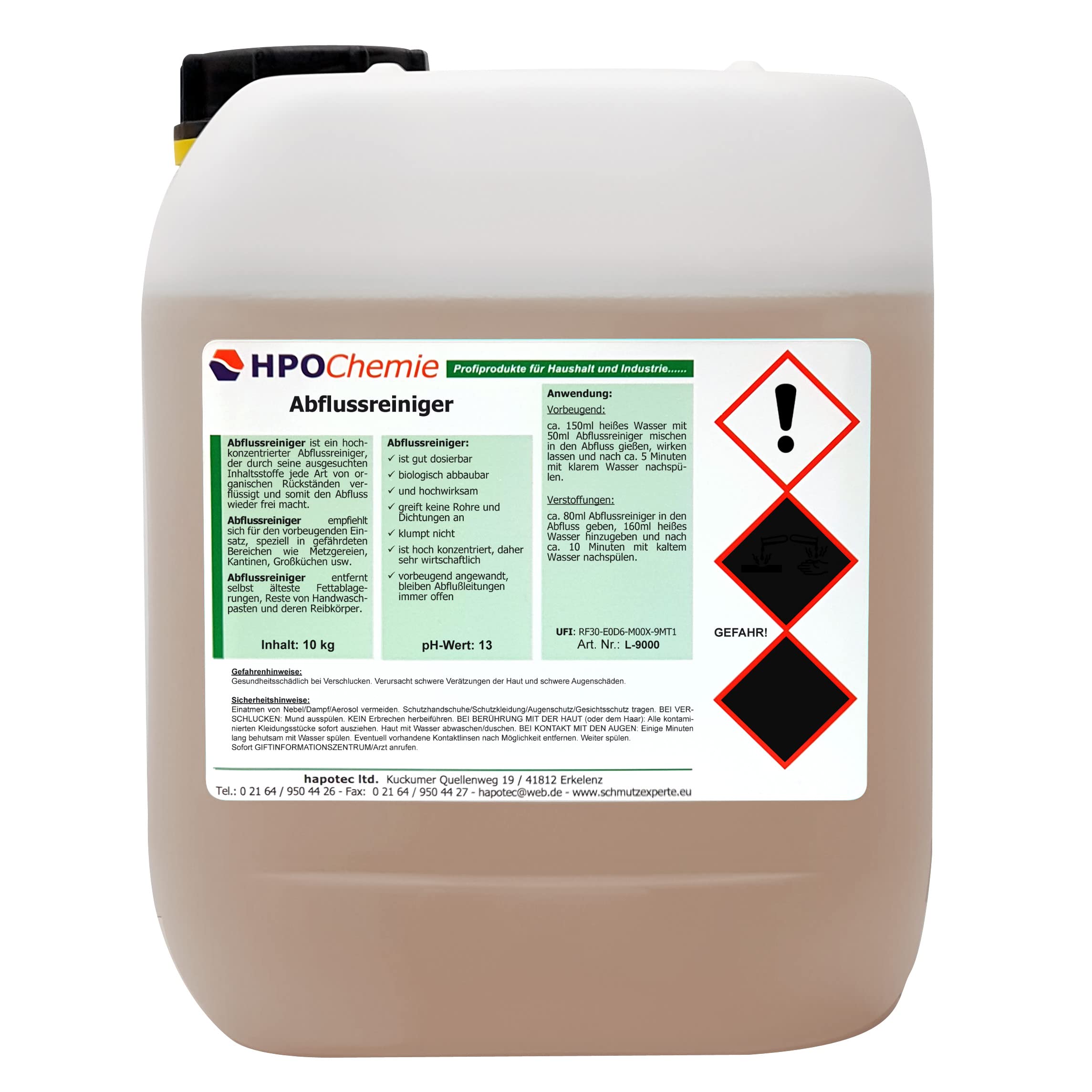 Abflussreiniger 5ltr. - L9000/5 - Unscented - Flüssig - Verstopfung entfernen und Fettablagerungen beseitigen