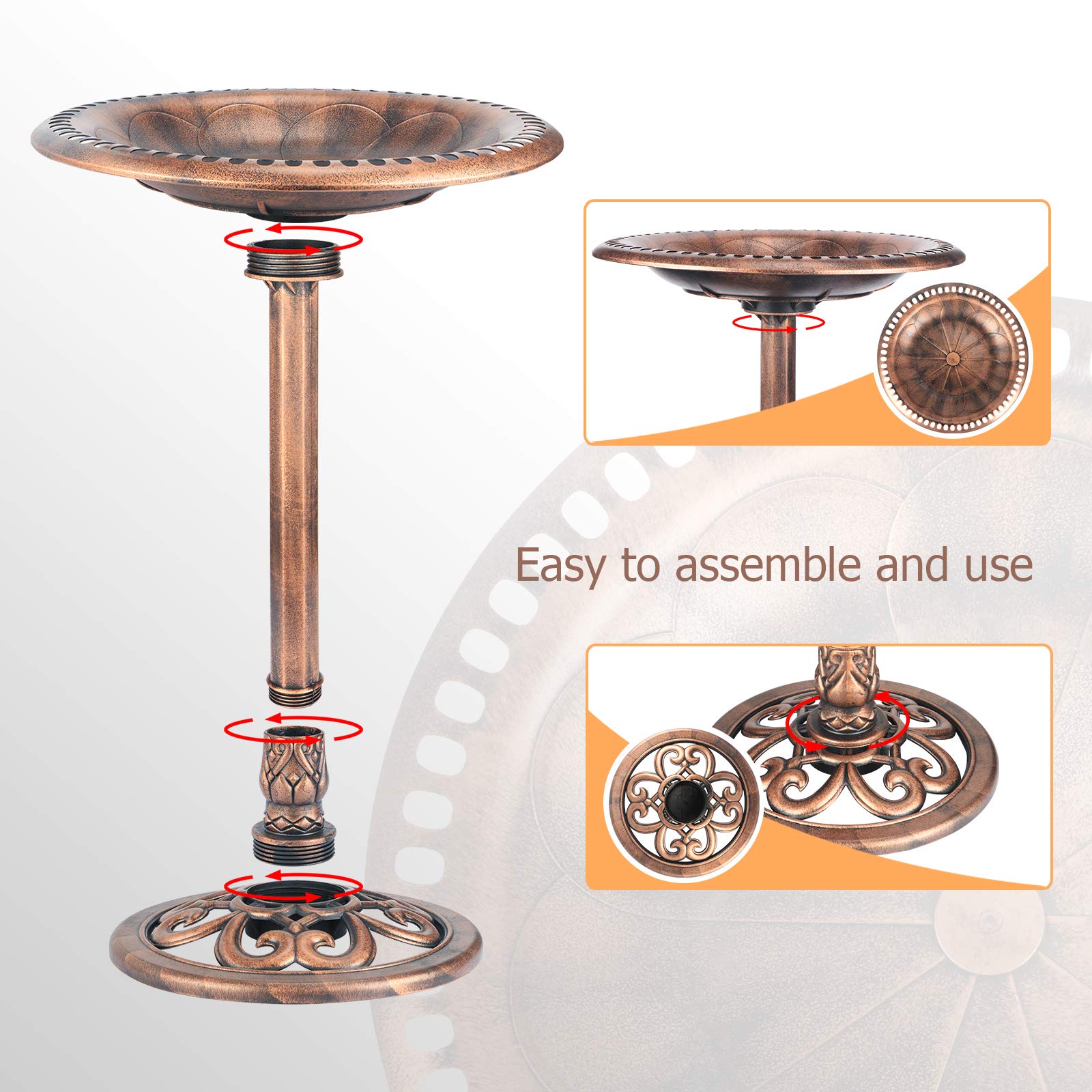 DREAM GARDEN 28 Inch Height Polyresin Birdbaths Lightweight Antique Outdoor Garden Pedestal Bird Bath Copper