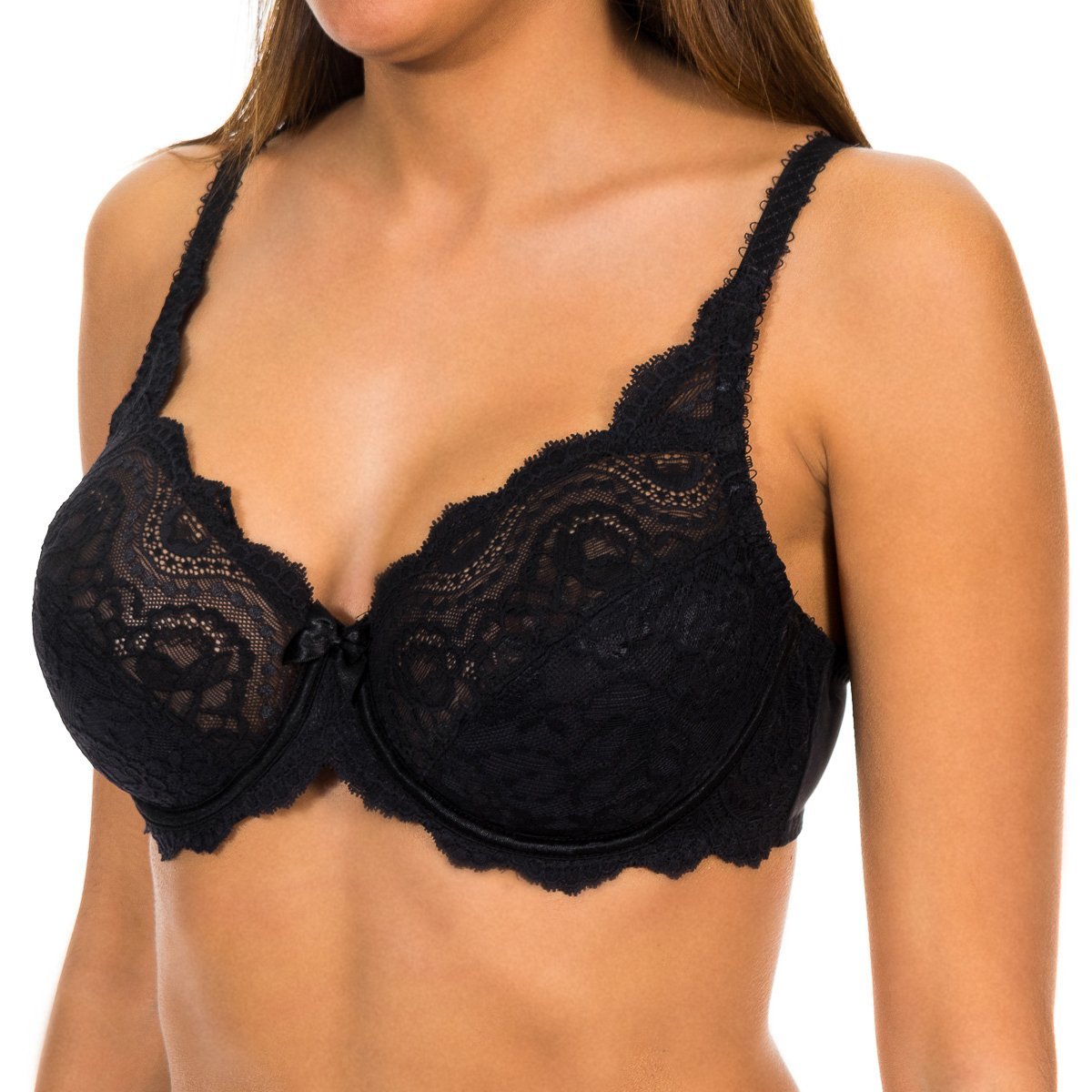 Playtex Women's Bra with Underwired Flower Elegance Lace Perfect Support x1, Black, 38B