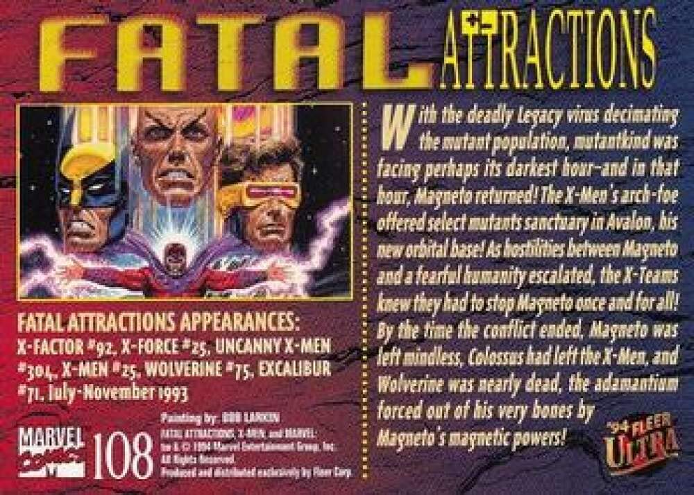 1994 Ultra X-Men NonSport #108 Fatal Attractions Official Marvel