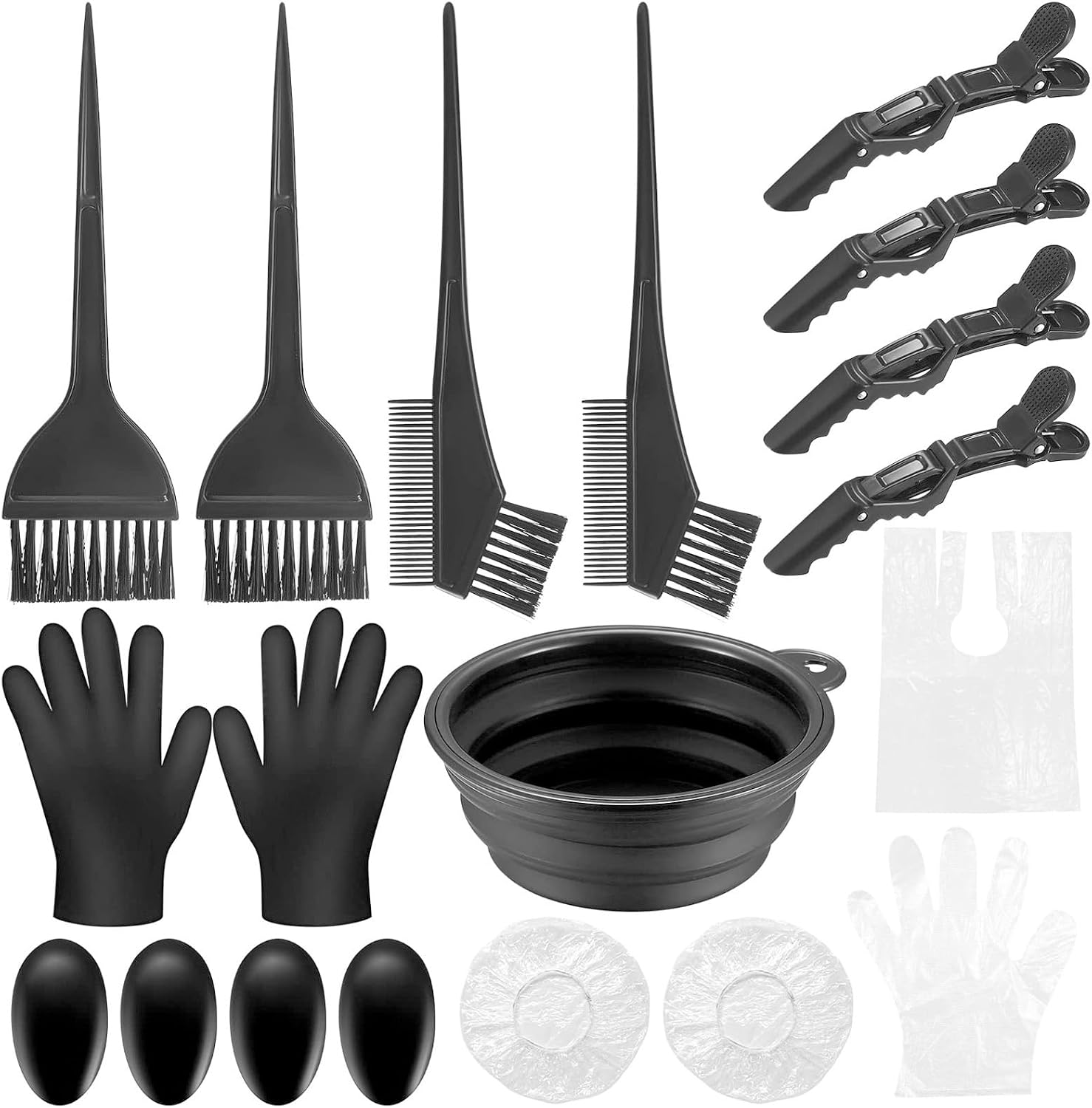 Hair Dye Set 18 Pieces Coloring Brush Dying Bowl Hair Clips Gloves Coloring Accessories for Salon and DIY