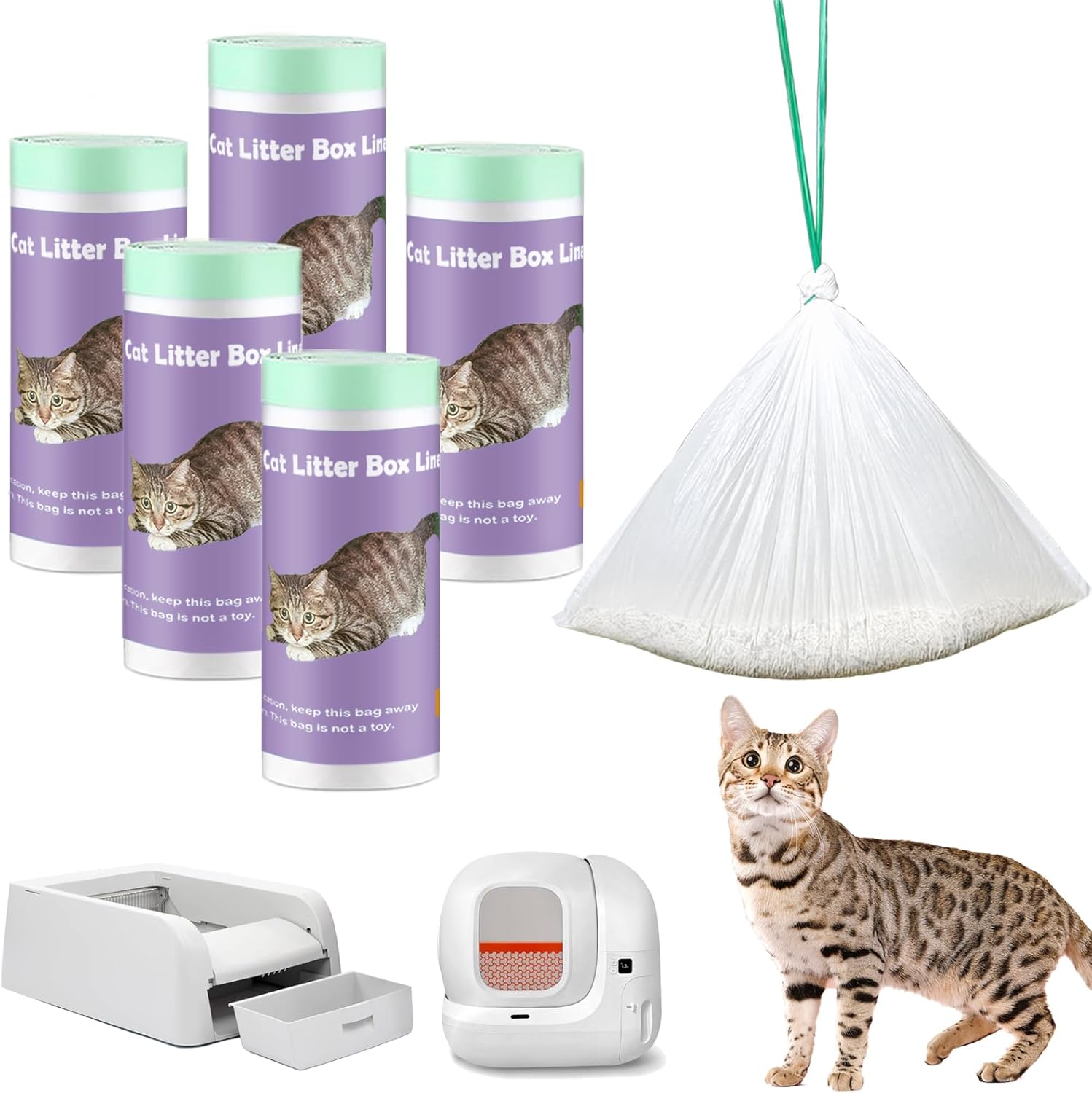 100 Pack Cat Litter Box Liner Bags Compatible with Pet Safe