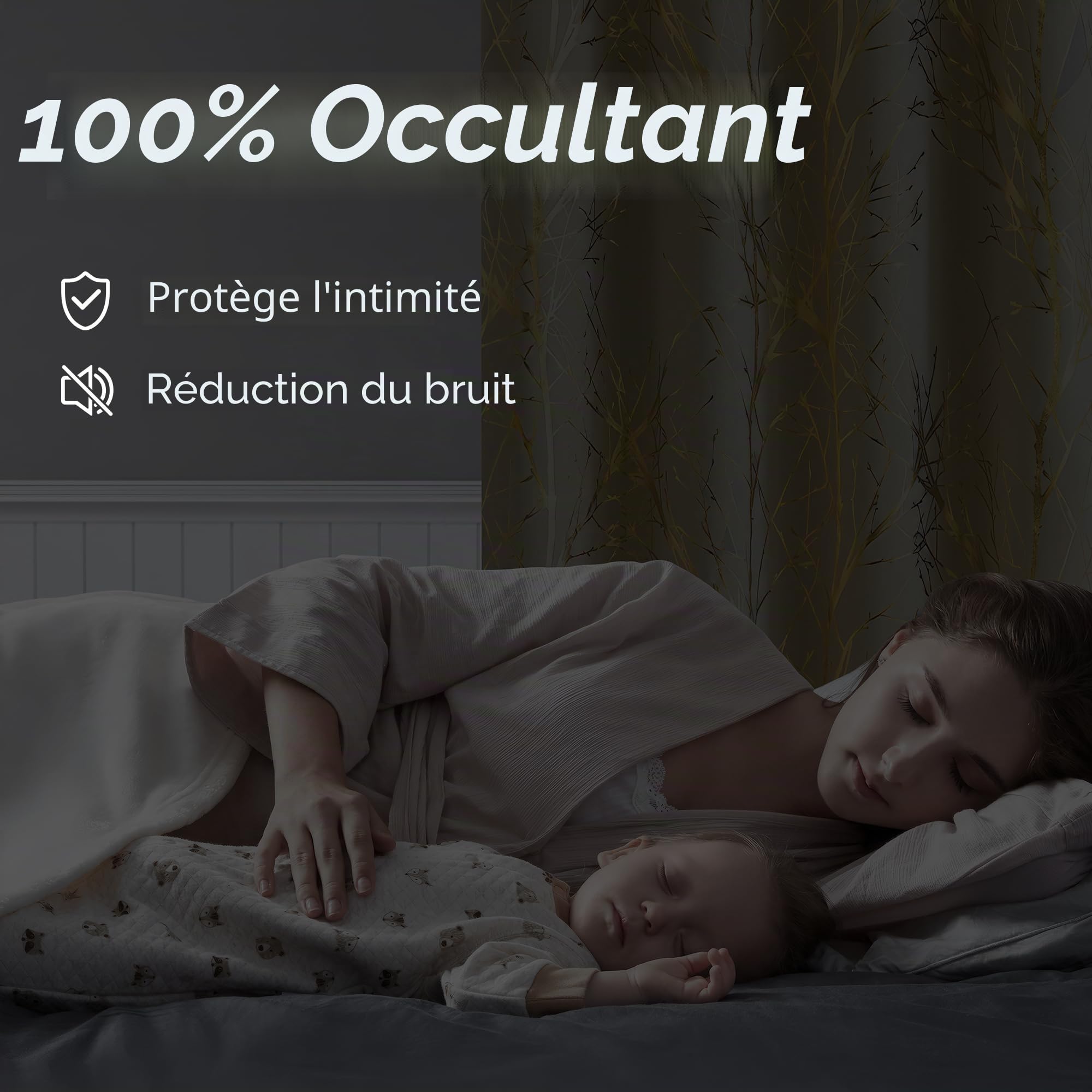Fmfunctex Lot de 2 rideaux occultants à œillets pour salon et chambre à coucher Motifs branches d'arbre Beige doré 229 cm