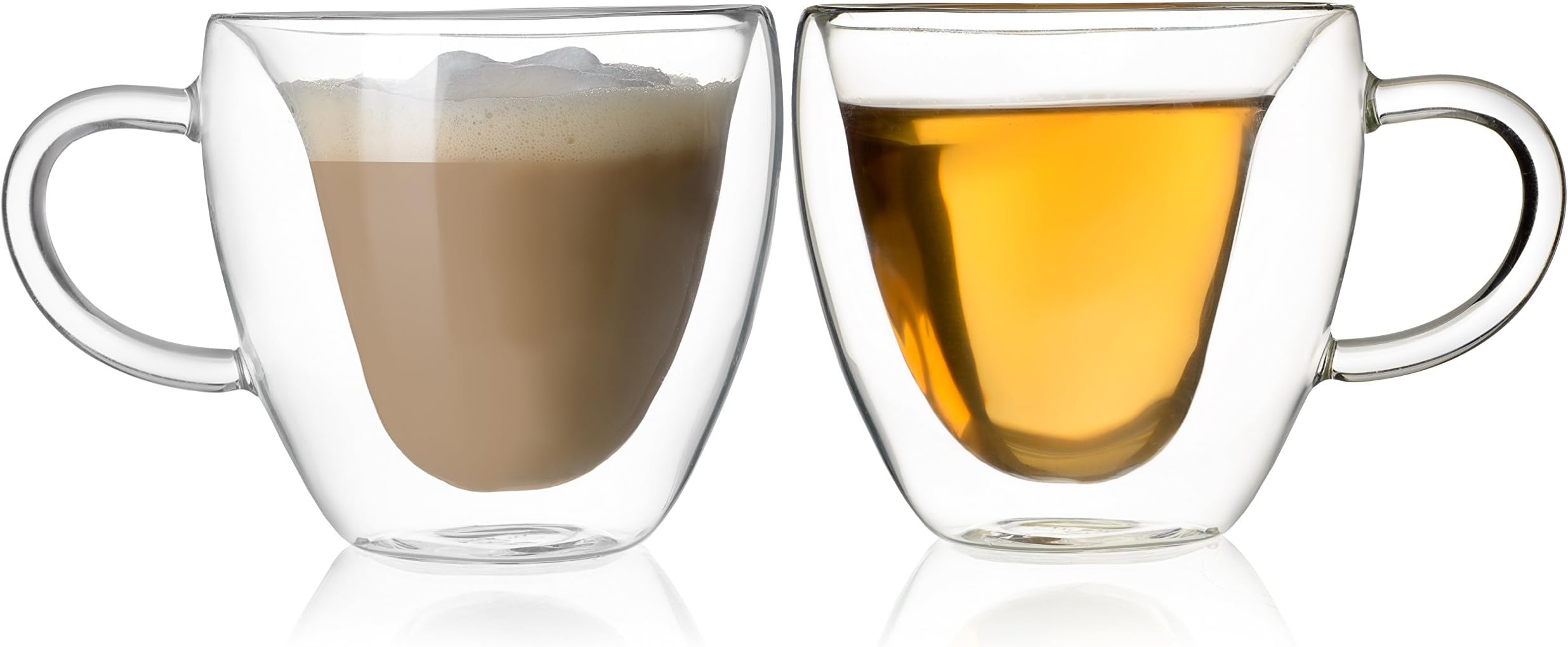 Double Walled Coffee Tea Glasses, Perfect Espresso Cappuccino Cups or Latte Mugs, Beautiful Heart Shape, Thermo Insulated Premium Quality Borosilicate Glass, Set of 2 (8.5 oz, 250 ml), HomeKitchenStar