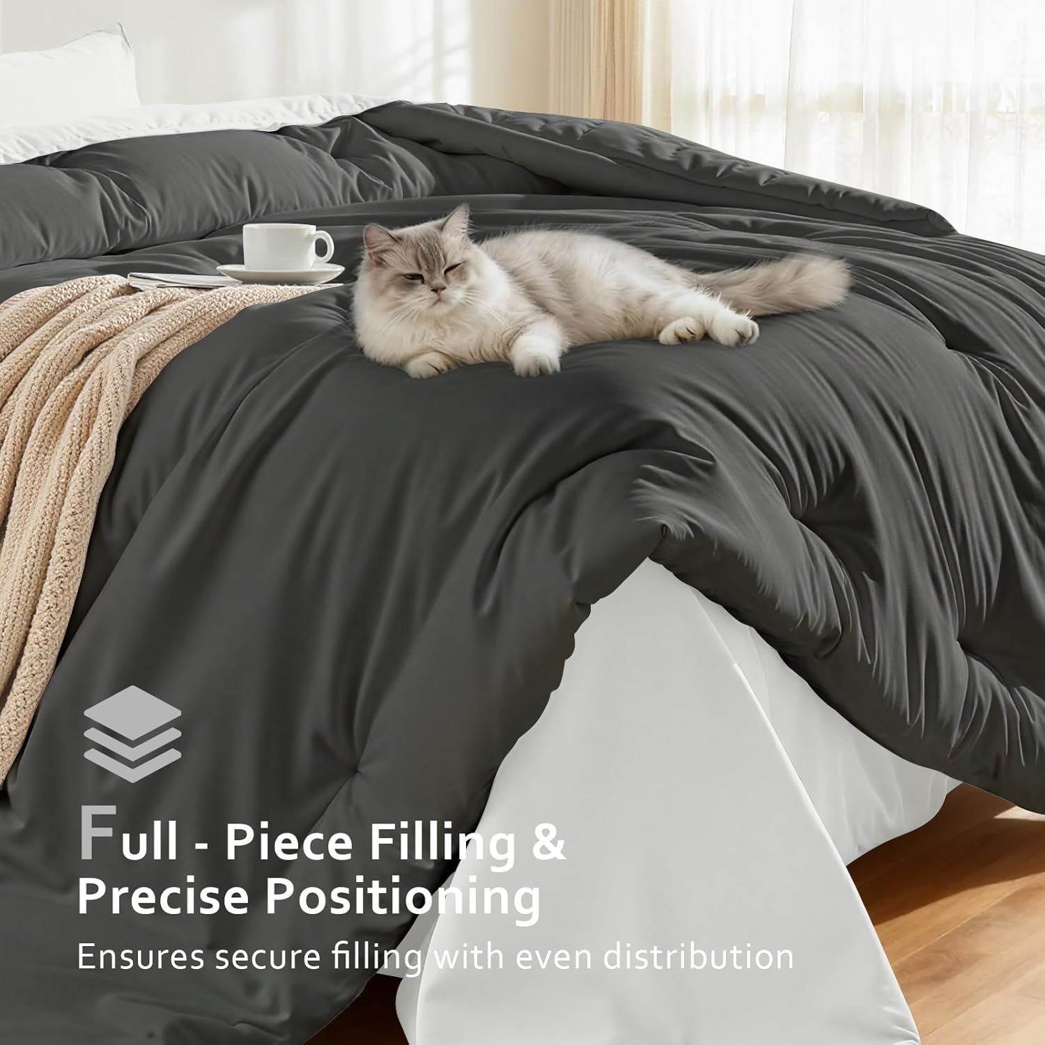 Comforters California King Size, All Season Quilted Bed Comforter, Ultra-Soft Down Alternative Duvet Insert with 4 Tabs, Lightweight Bedding Blanket - Machine Washable, Dark Gray