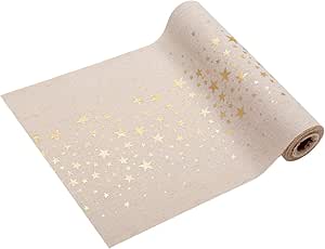 Tischläufer Juteoptik Mit Sternen – 5 M Lang, 28 Cm Breit, Goldene Sterne, Für Weihnachten & Festliche Tischdeko