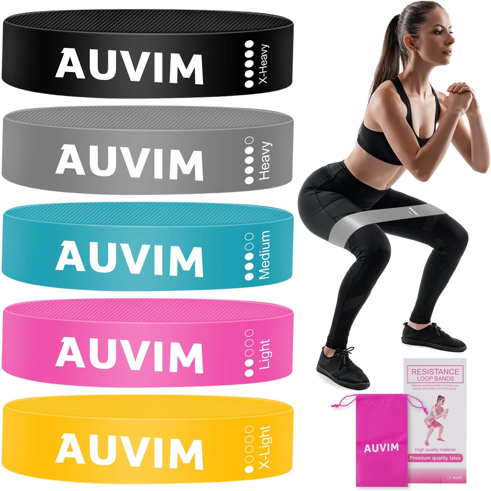Fitness Bands [Set of 5] Non-slip Resistance Bands Loop Exercise Bands for Women & Men 5 Levels Bands for Home Fitness, Stretching, Strength Training, Physical Therapy, Yoga