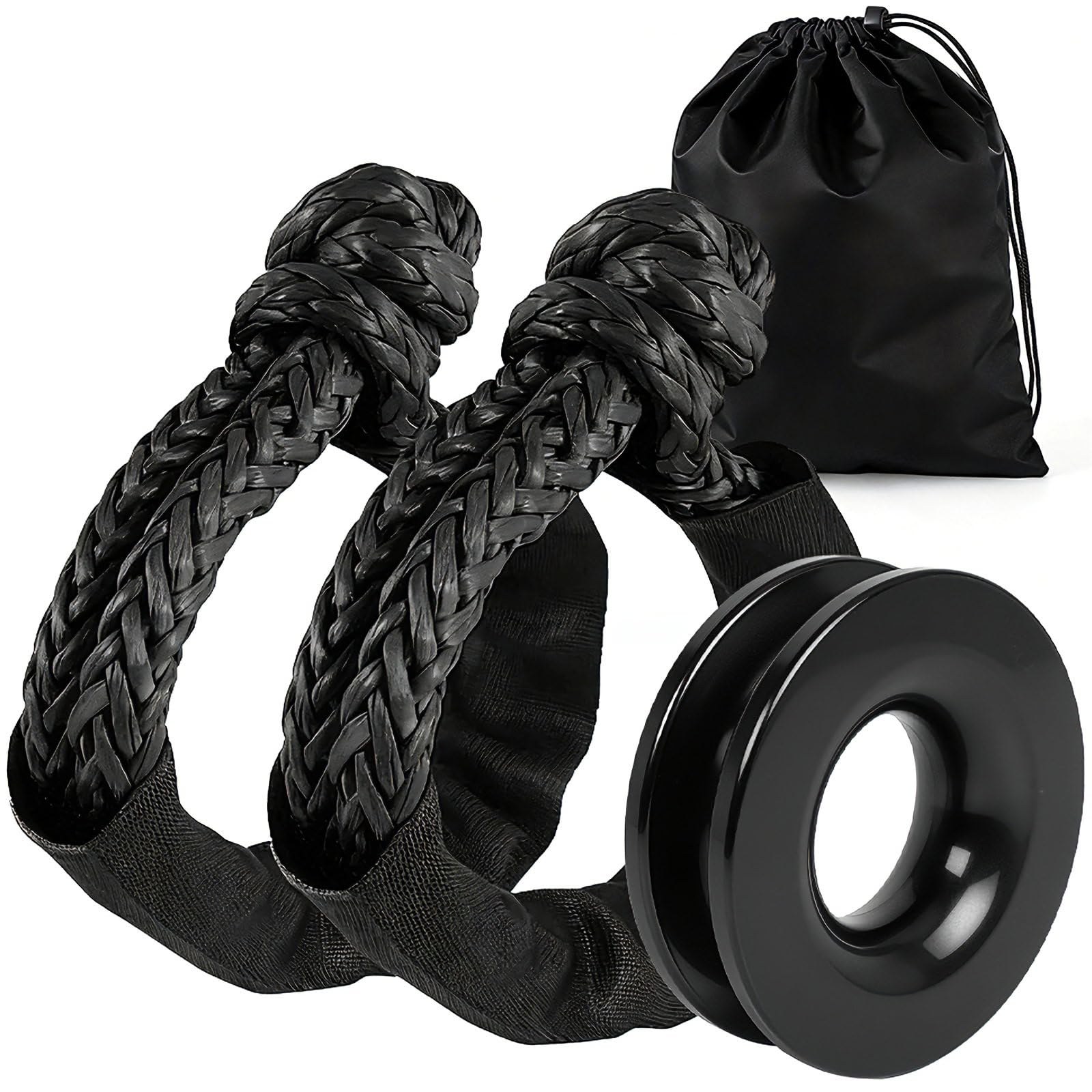 BARTOO Soft Shackle 1/2 in x 22 in and 66,000 LB Recovery Ring Kit Black