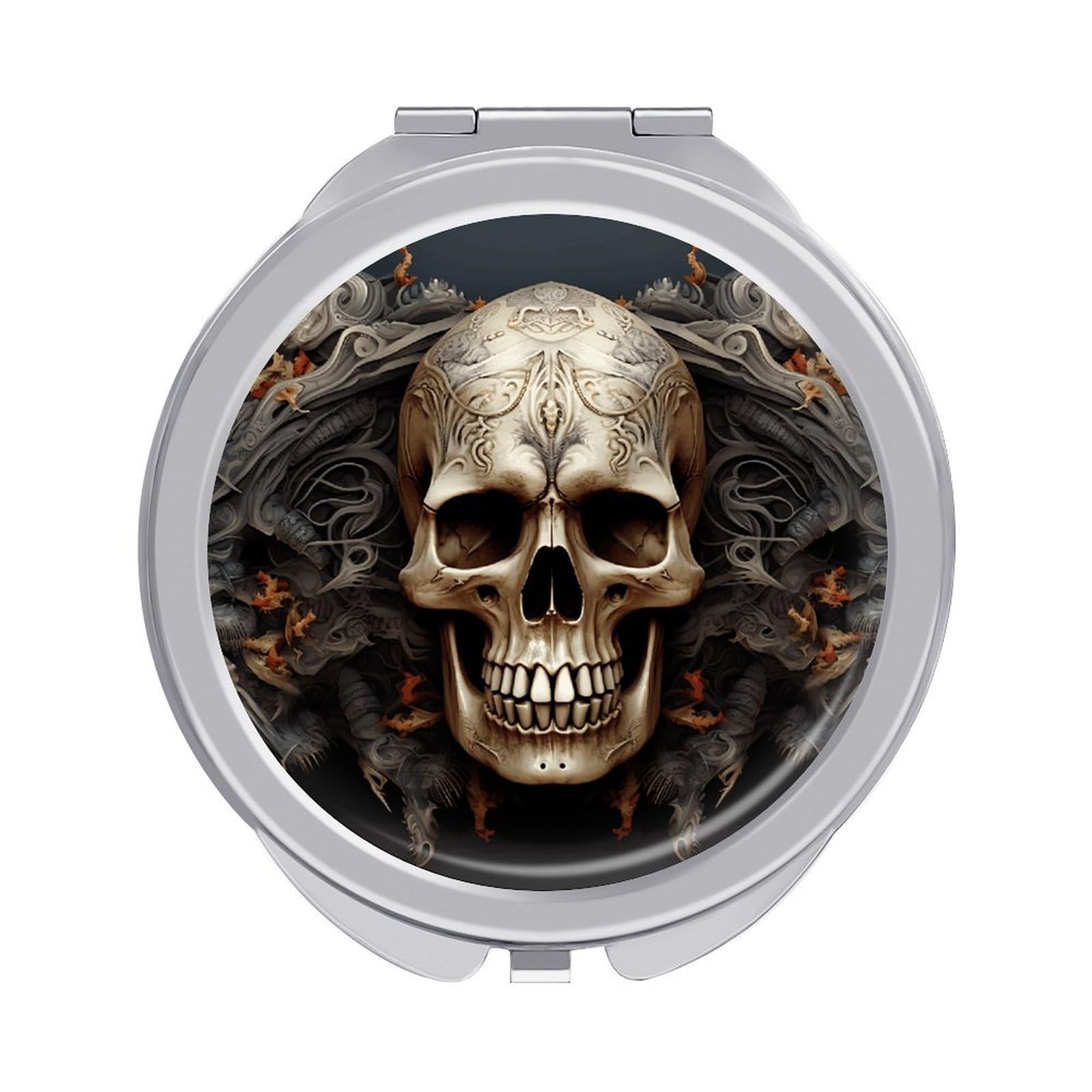 VstaDank Skulls Travel Makeup Mirror Cute Compact Mirror for Women 1X/2X Magnifying Metal Pocket Makeup Mirrors Folding Round Makeup Mirrors for Handbag Wallet & Gift
