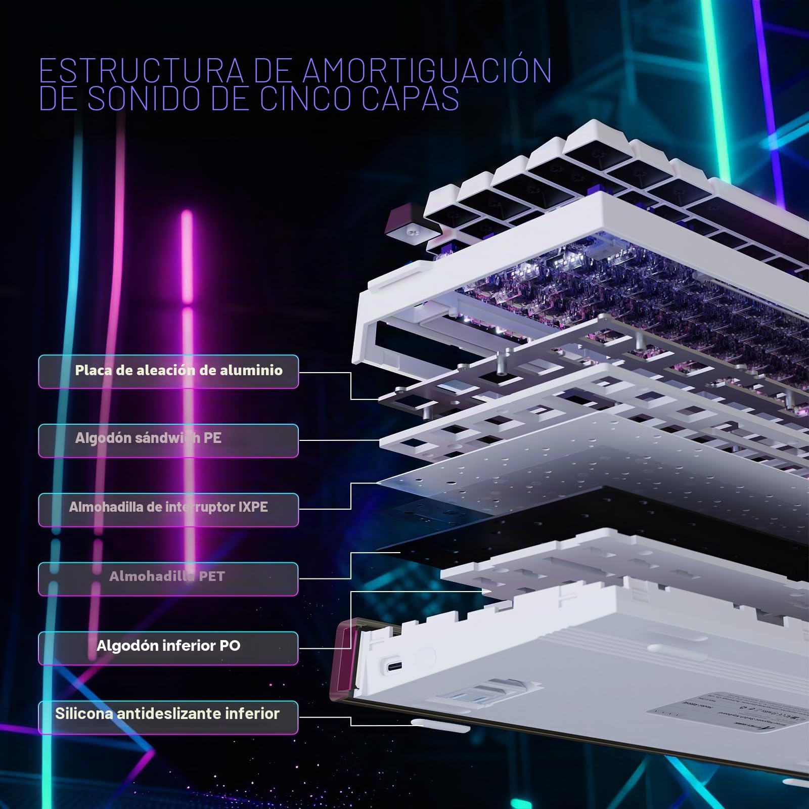 MAMBASNAKE x Attack Shark R85HE Teclado Magnético con Cable al 75%, 8000Hz Polling Rate, Disparo Rápido, Precisión RT de 0,005 mm, Latencia de 0,08 ms, RGB Backlit Box para PC/Mac (Blanco)