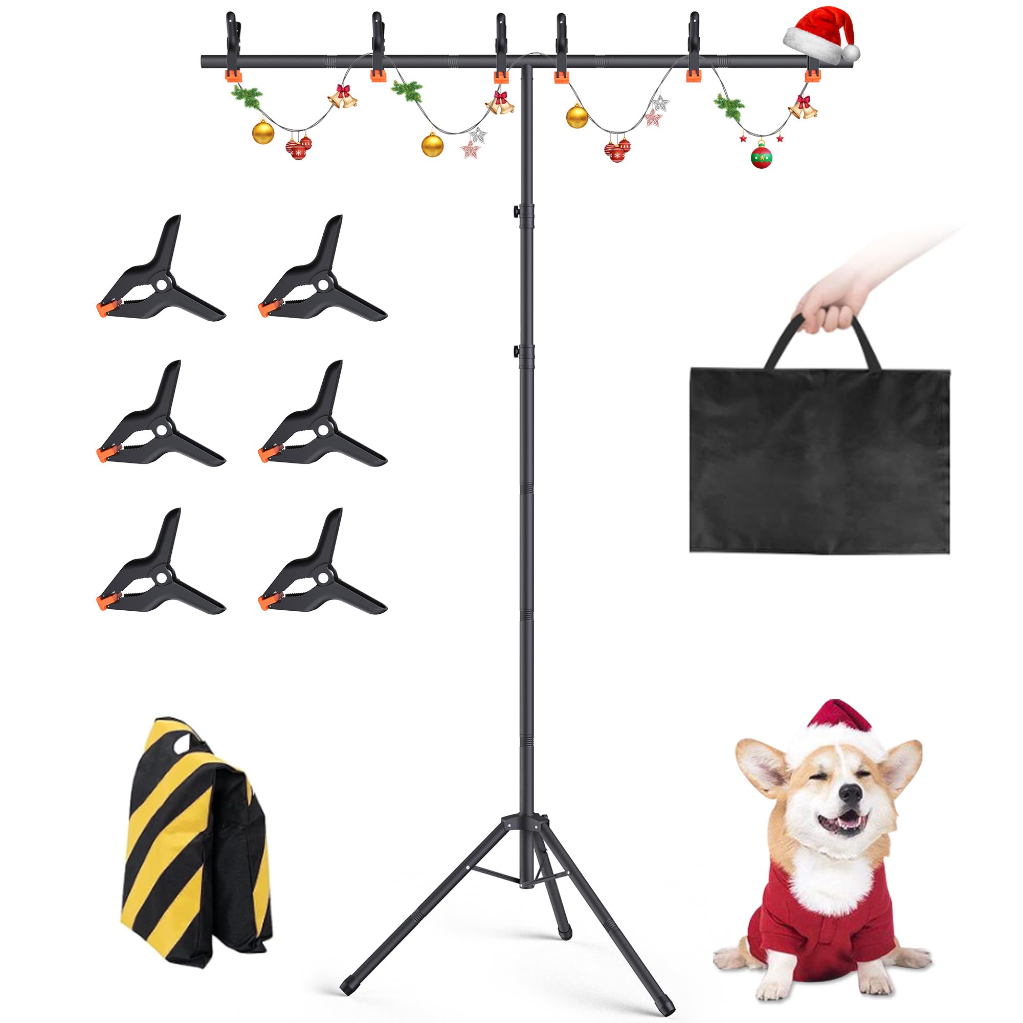 Portable T-Shape Backdrop Stand Support Kit 8x5.3ft, Adjustable Photography Green Screen Backdrop Stand for Parties, Photography Videography Studio (8×5.3Ft)