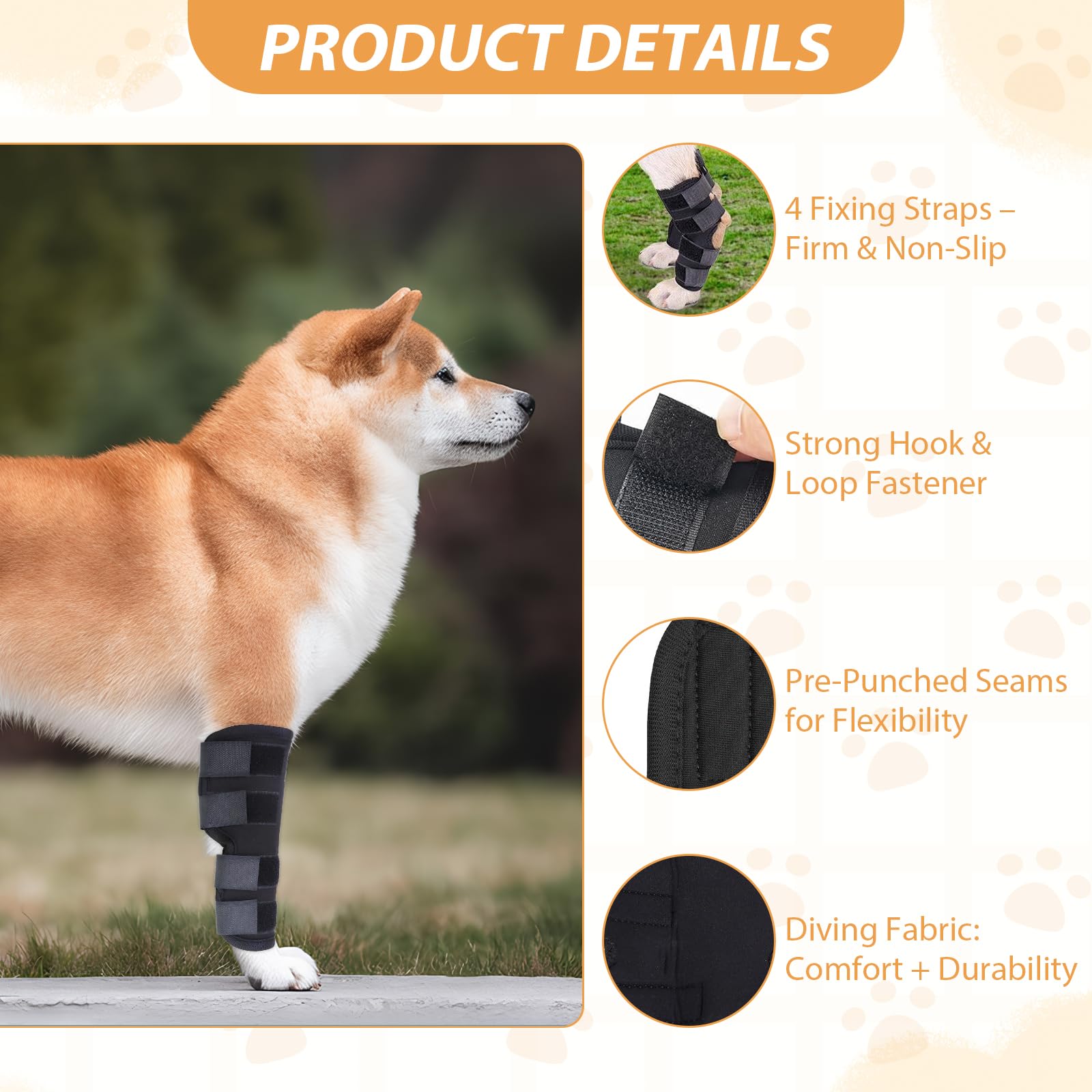 2 tobilleras para perros, cómodas, ajustables, rodilleras traseras para perros, para patas delanteras y traseras, para evitar lamer, vendaje para perros para heridas, para la curación de